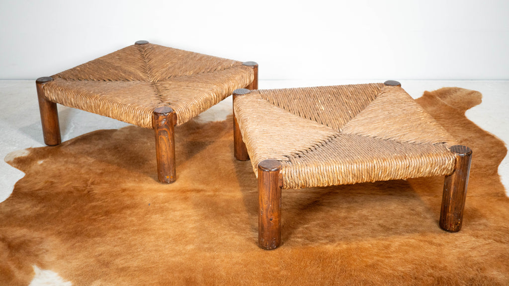 Rustic 'Montana' Ottomans by Michael Taylor for Kreiss
