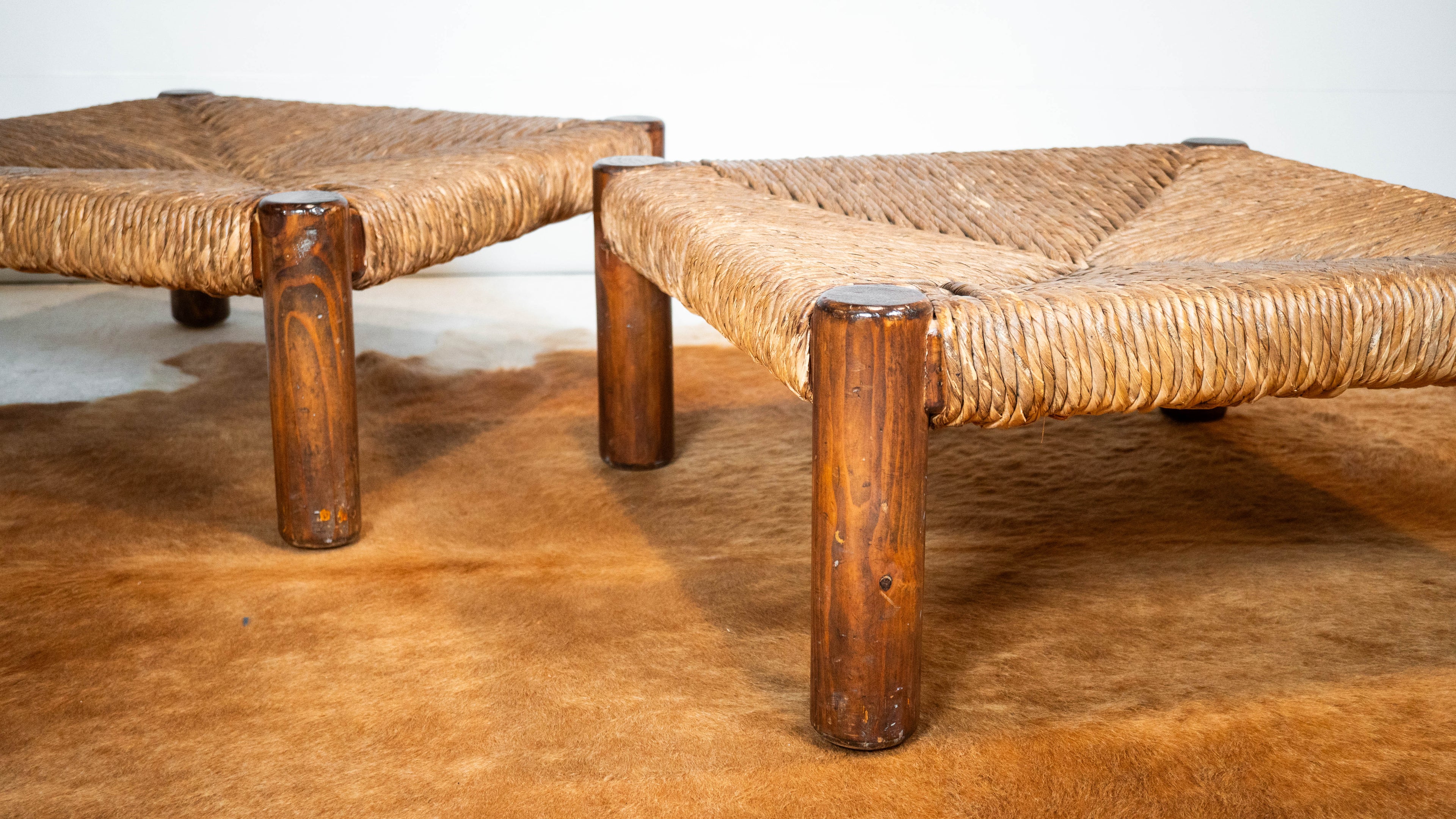 Rustic 'Montana' Ottomans by Michael Taylor for Kreiss