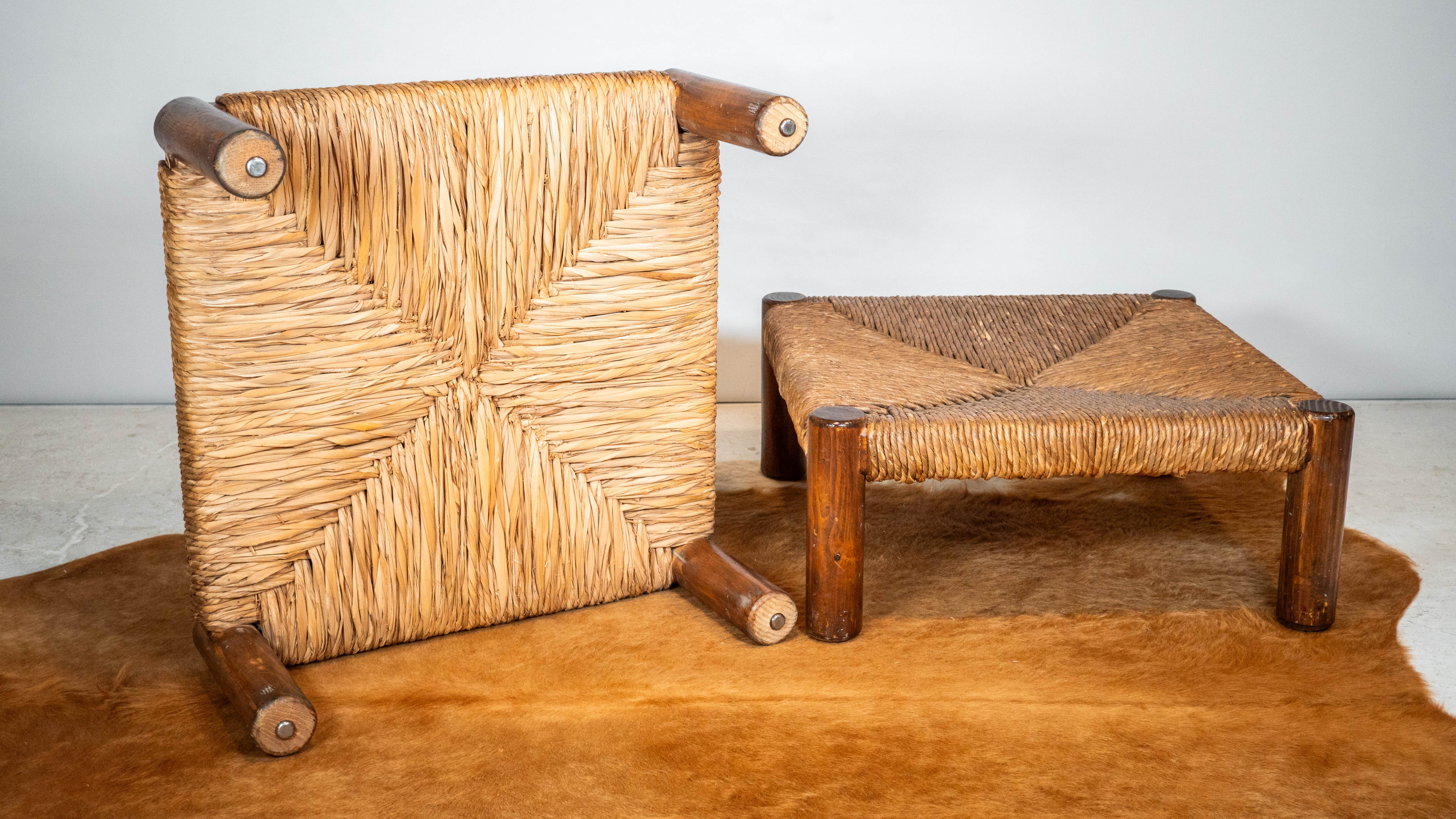 Rustic 'Montana' Ottomans by Michael Taylor for Kreiss