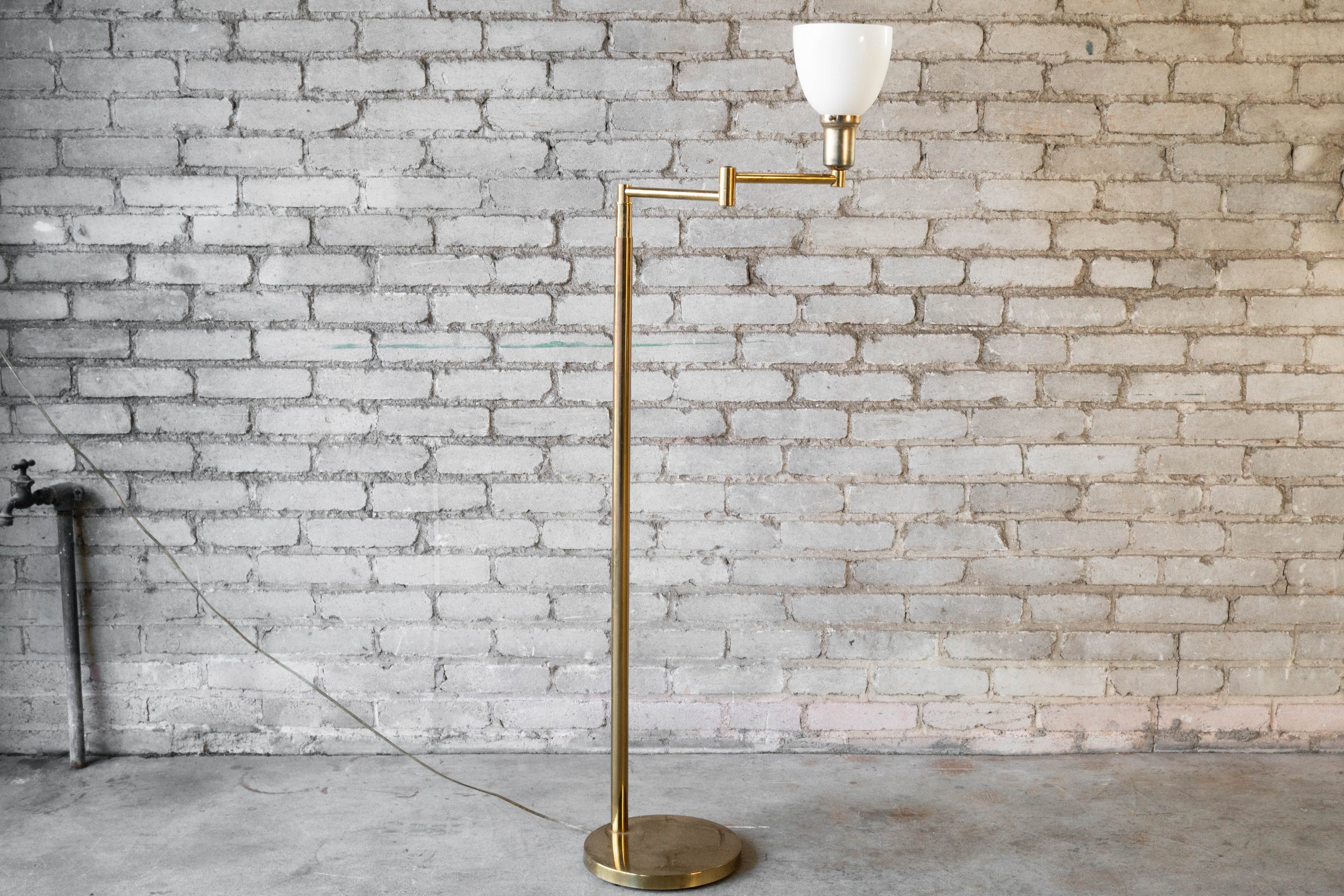 Vintage Walter Von Nessen Brass Floor Lamp With Swing Arm