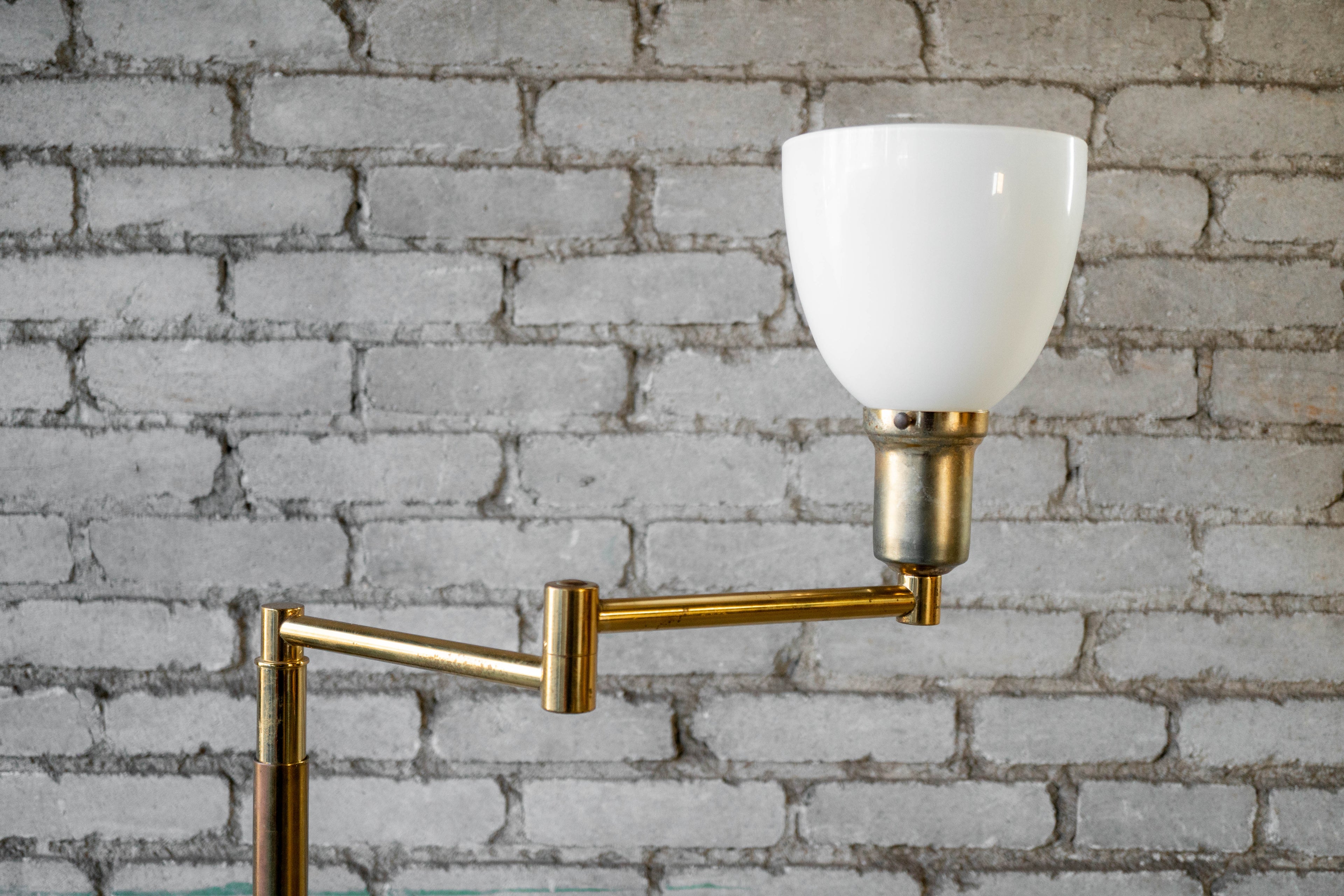 Vintage Walter Von Nessen Brass Floor Lamp With Swing Arm
