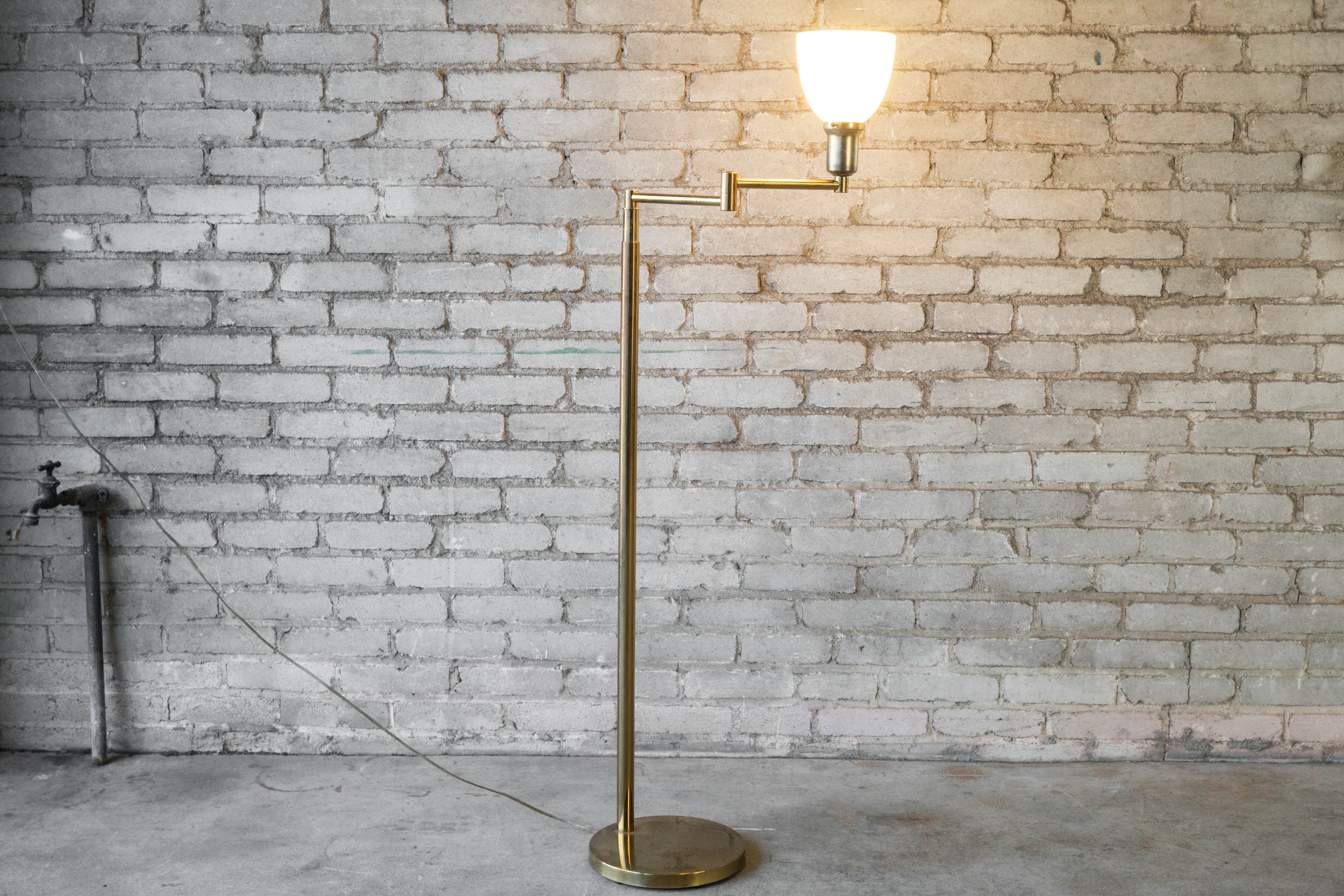 Vintage Walter Von Nessen Brass Floor Lamp With Swing Arm