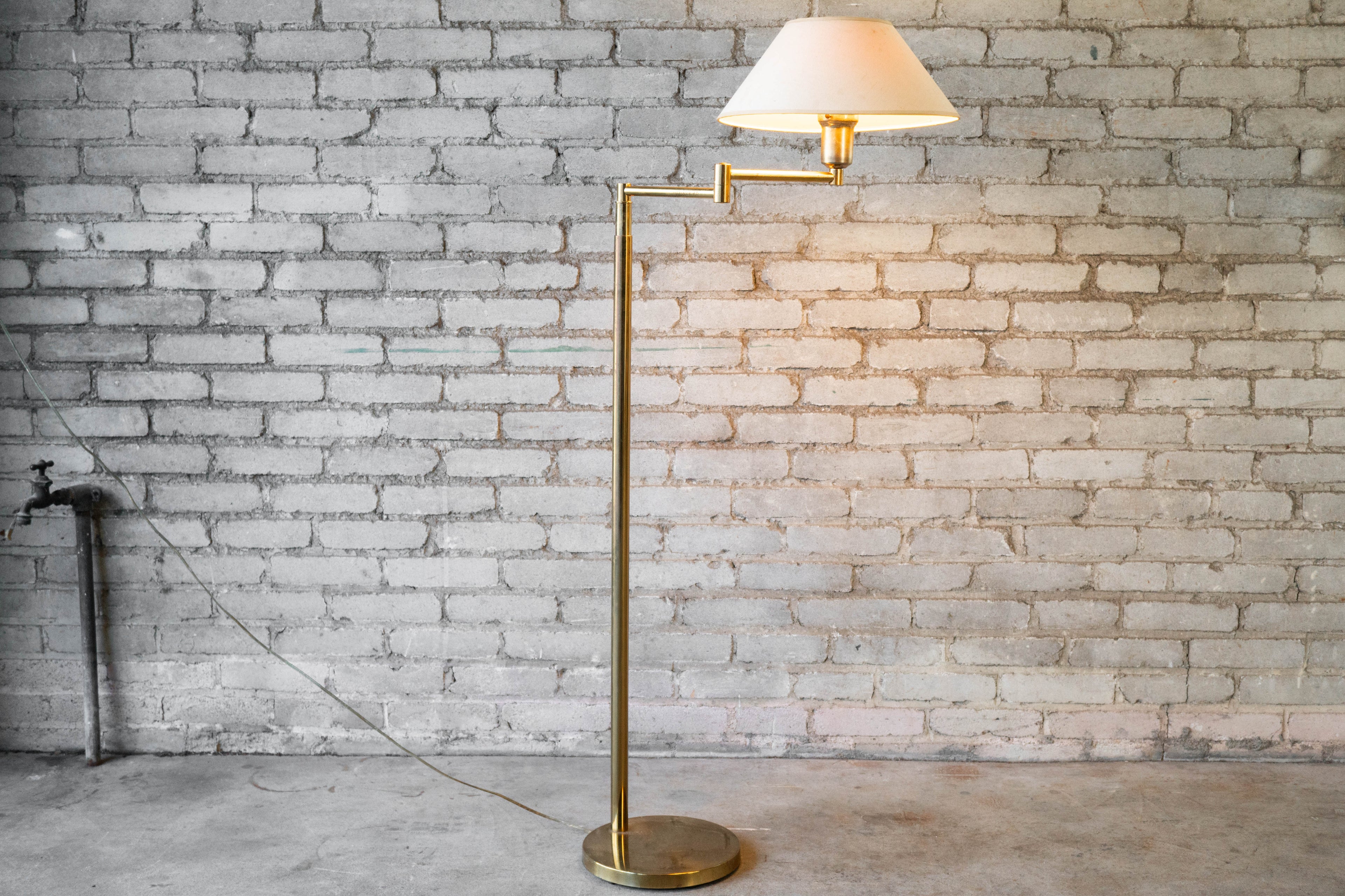 Vintage Walter Von Nessen Brass Floor Lamp With Swing Arm