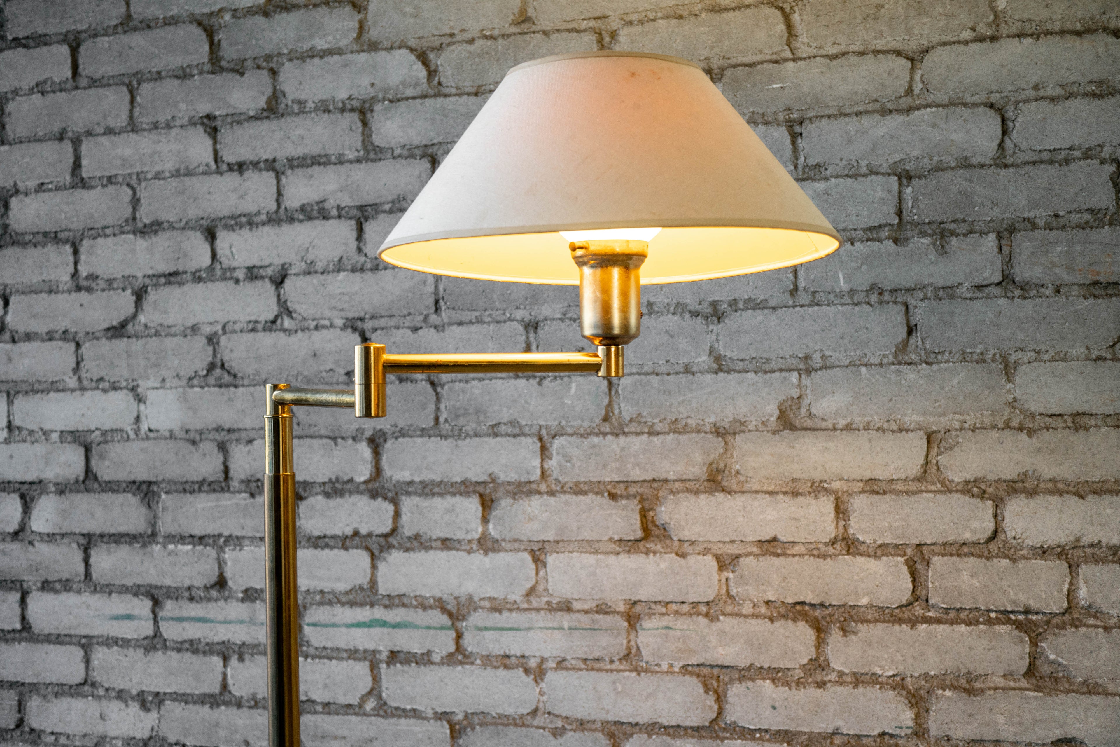 Vintage Walter Von Nessen Brass Floor Lamp With Swing Arm