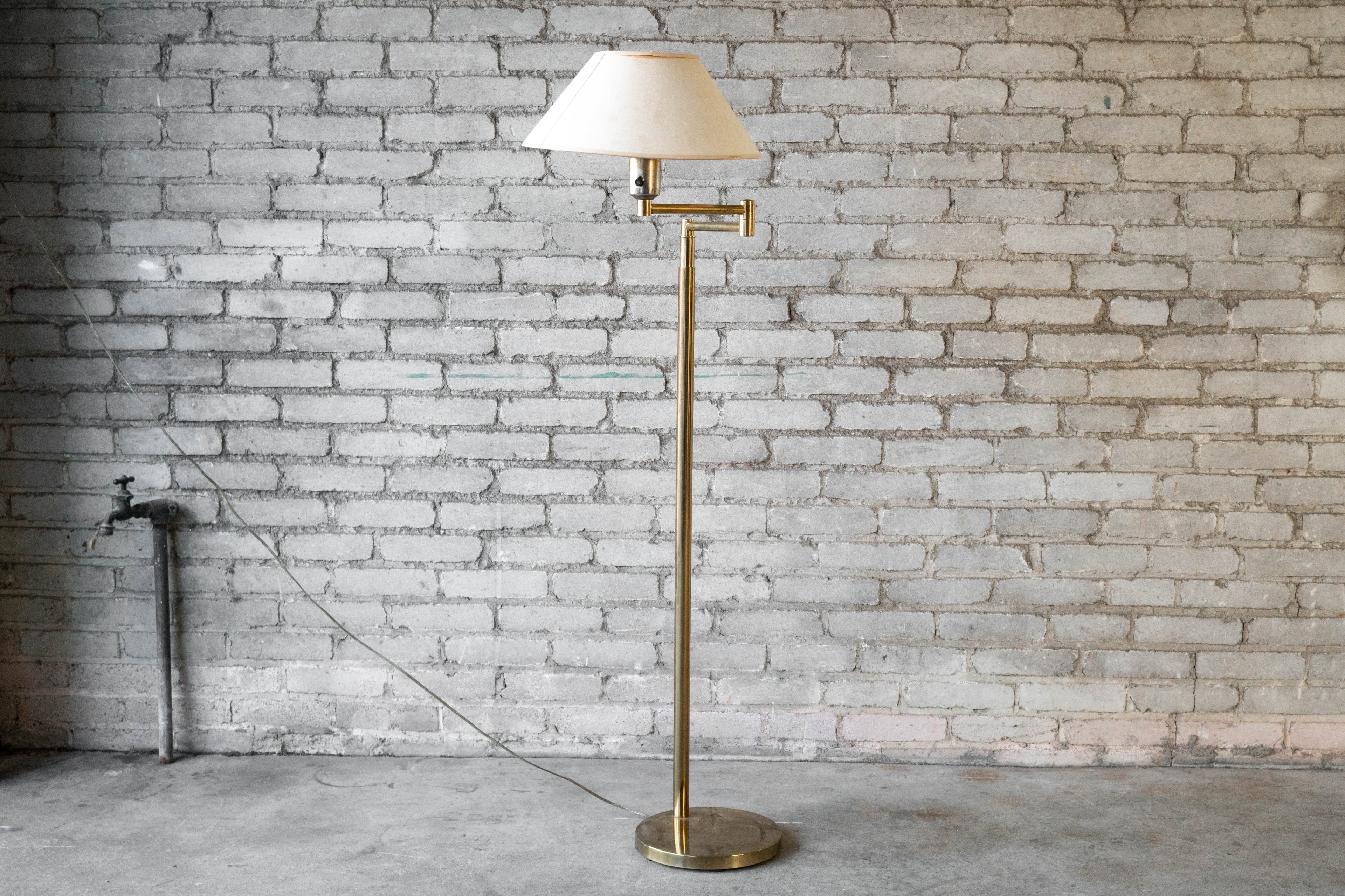 Vintage Walter Von Nessen Brass Floor Lamp With Swing Arm