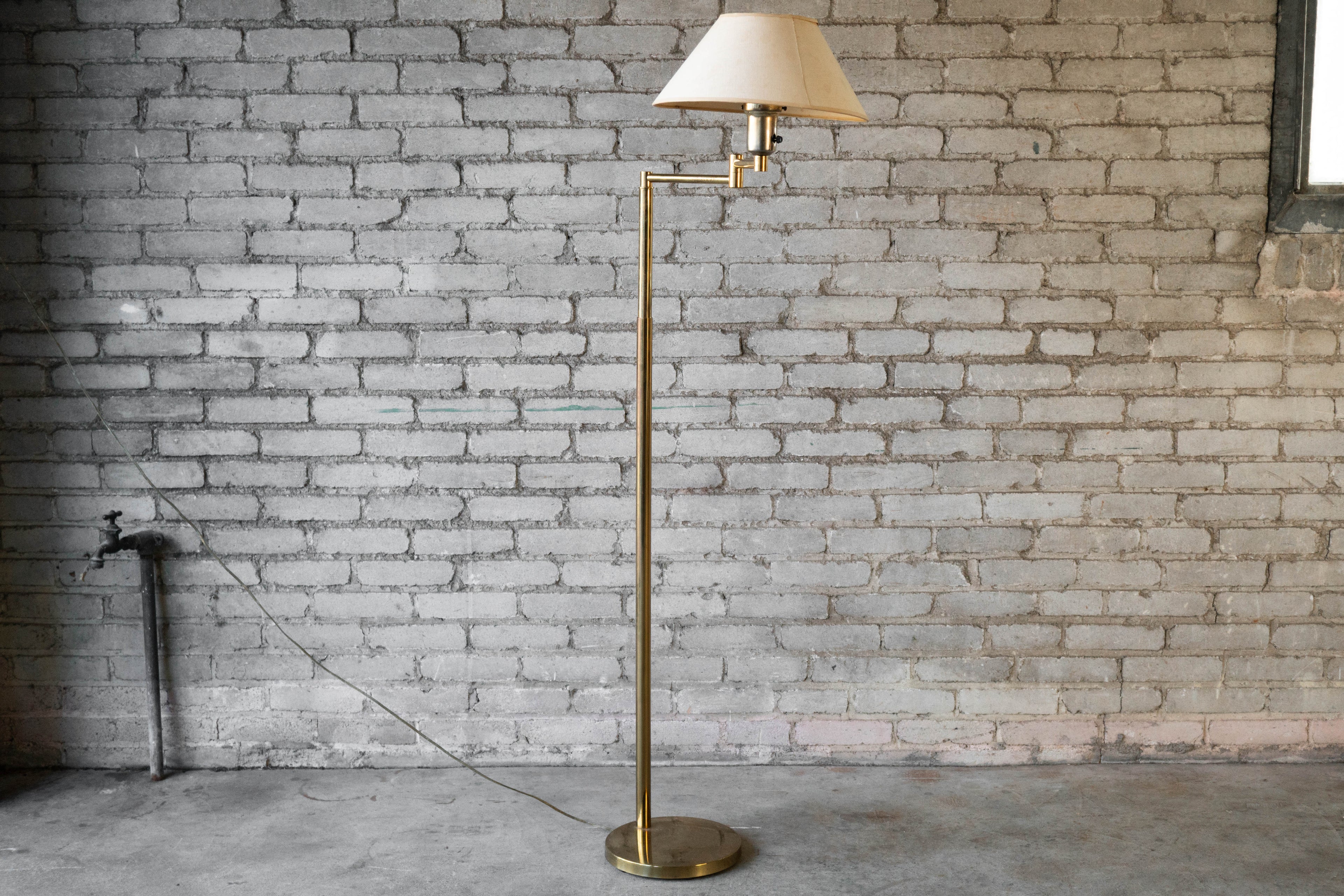 Vintage Walter Von Nessen Brass Floor Lamp With Swing Arm
