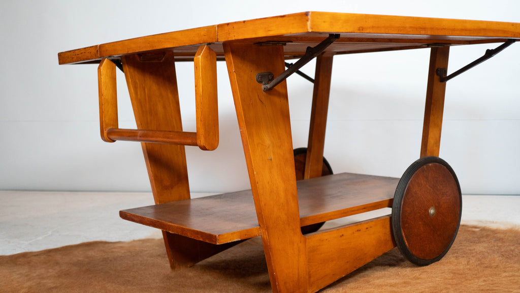 Art Deco Alvar Aalto Style Wooden Bar Cart, c.1950s