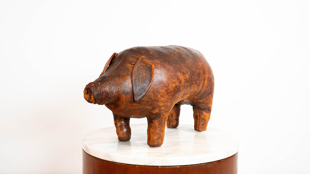 Vintage Dimitri Omersa Leather Pig Footstool