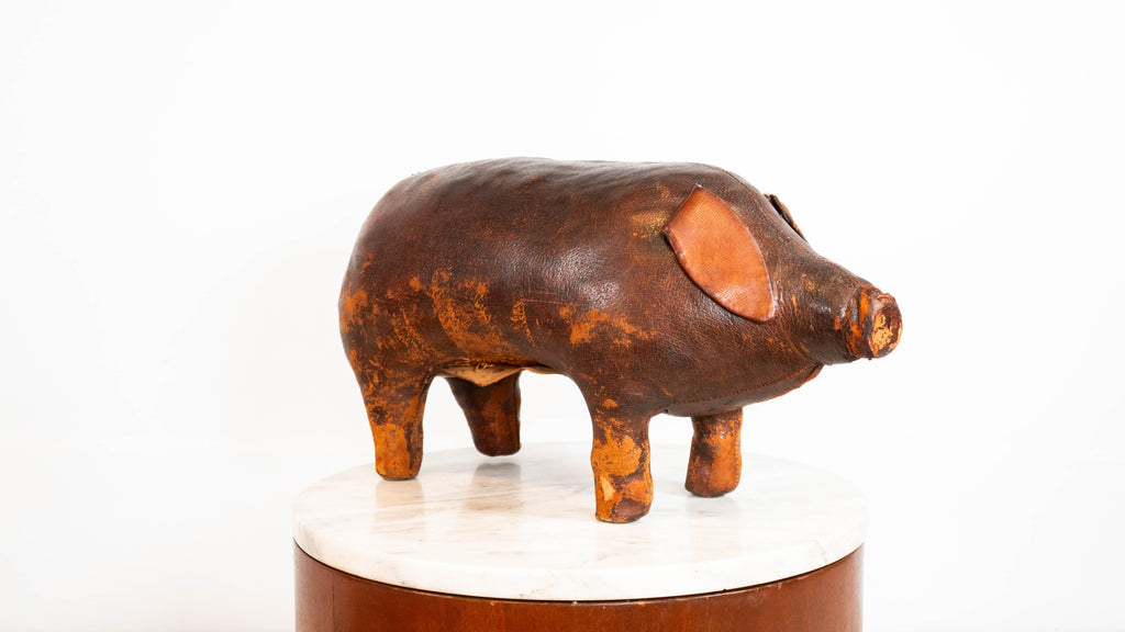 Vintage Dimitri Omersa Leather Pig Footstool