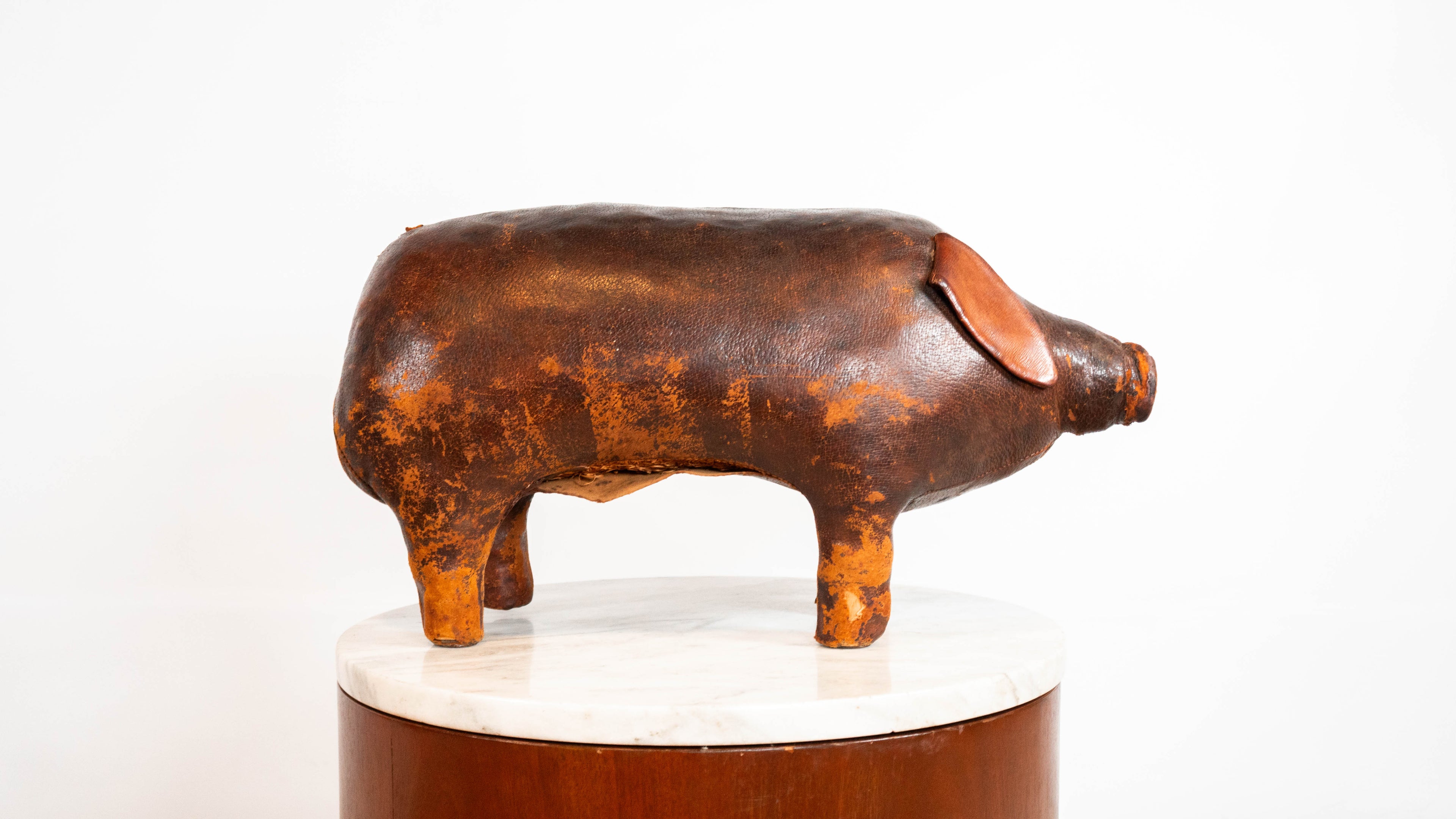 Vintage Dimitri Omersa Leather Pig Footstool