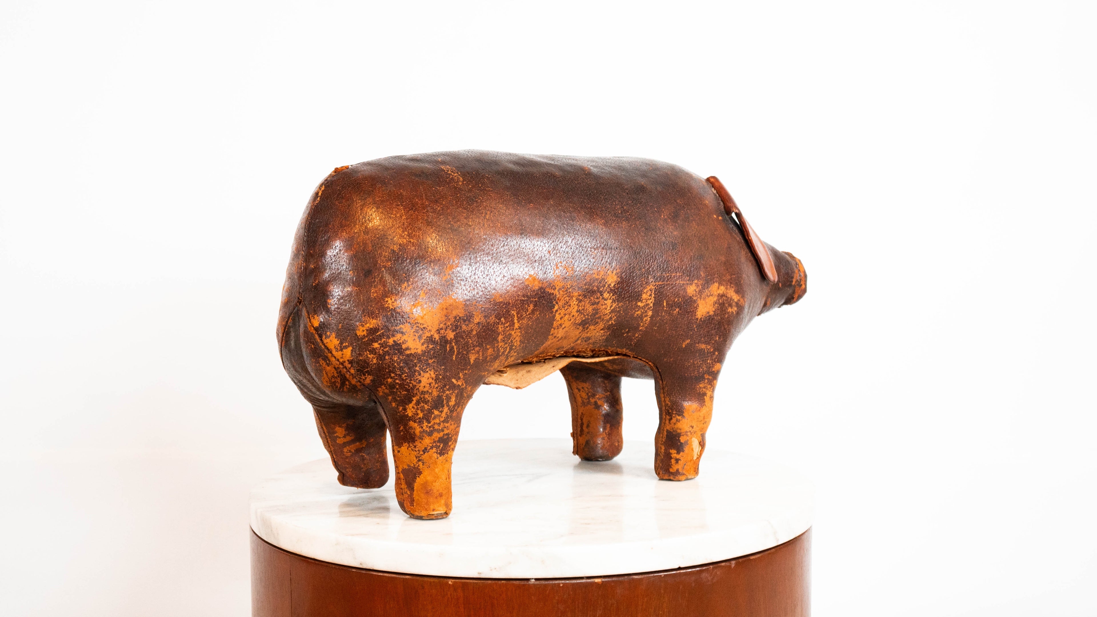 Vintage Dimitri Omersa Leather Pig Footstool