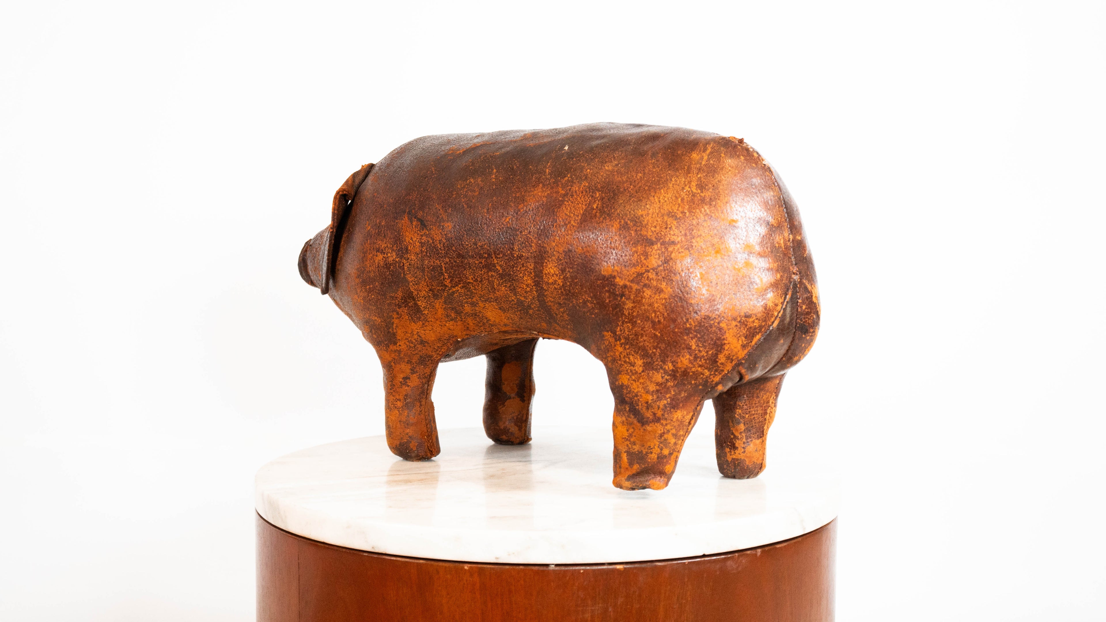 Vintage Dimitri Omersa Leather Pig Footstool
