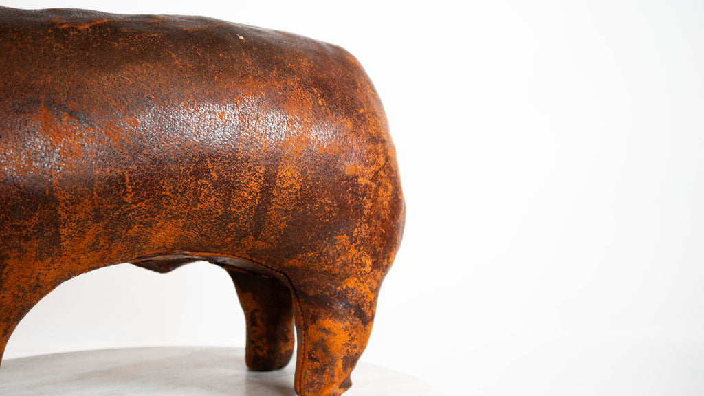 Vintage Dimitri Omersa Leather Pig Footstool