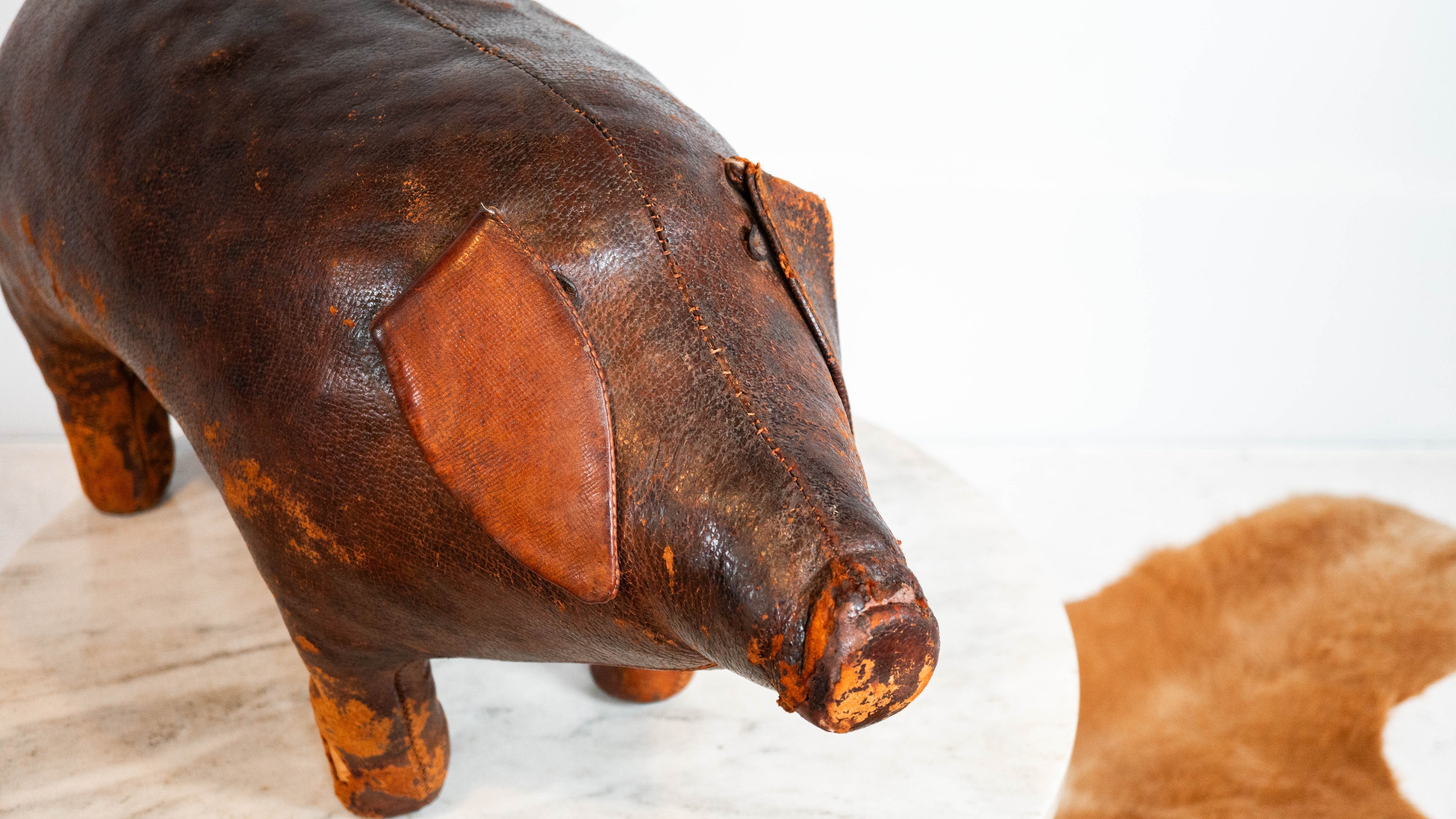 Vintage Dimitri Omersa Leather Pig Footstool