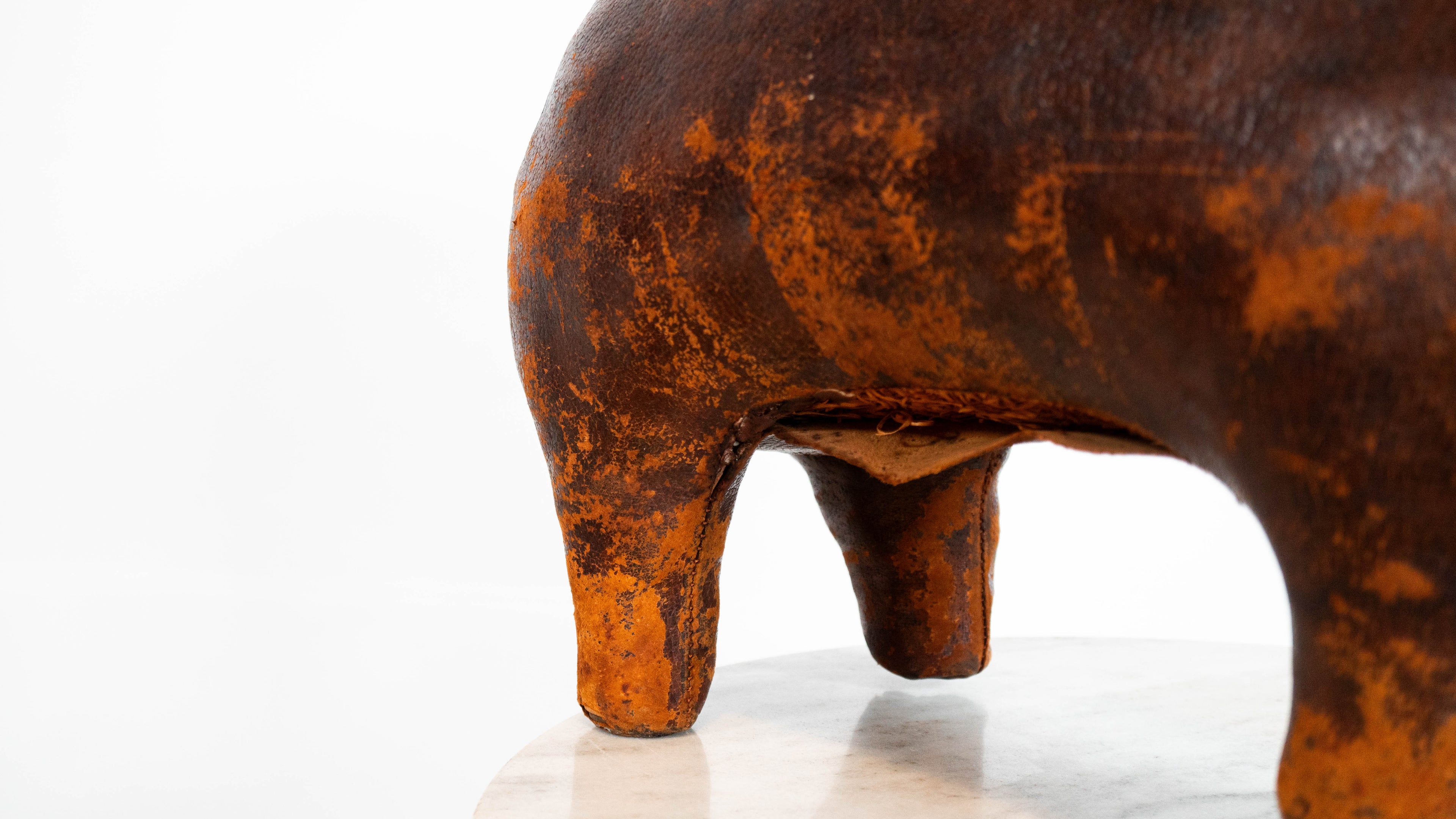 Vintage Dimitri Omersa Leather Pig Footstool