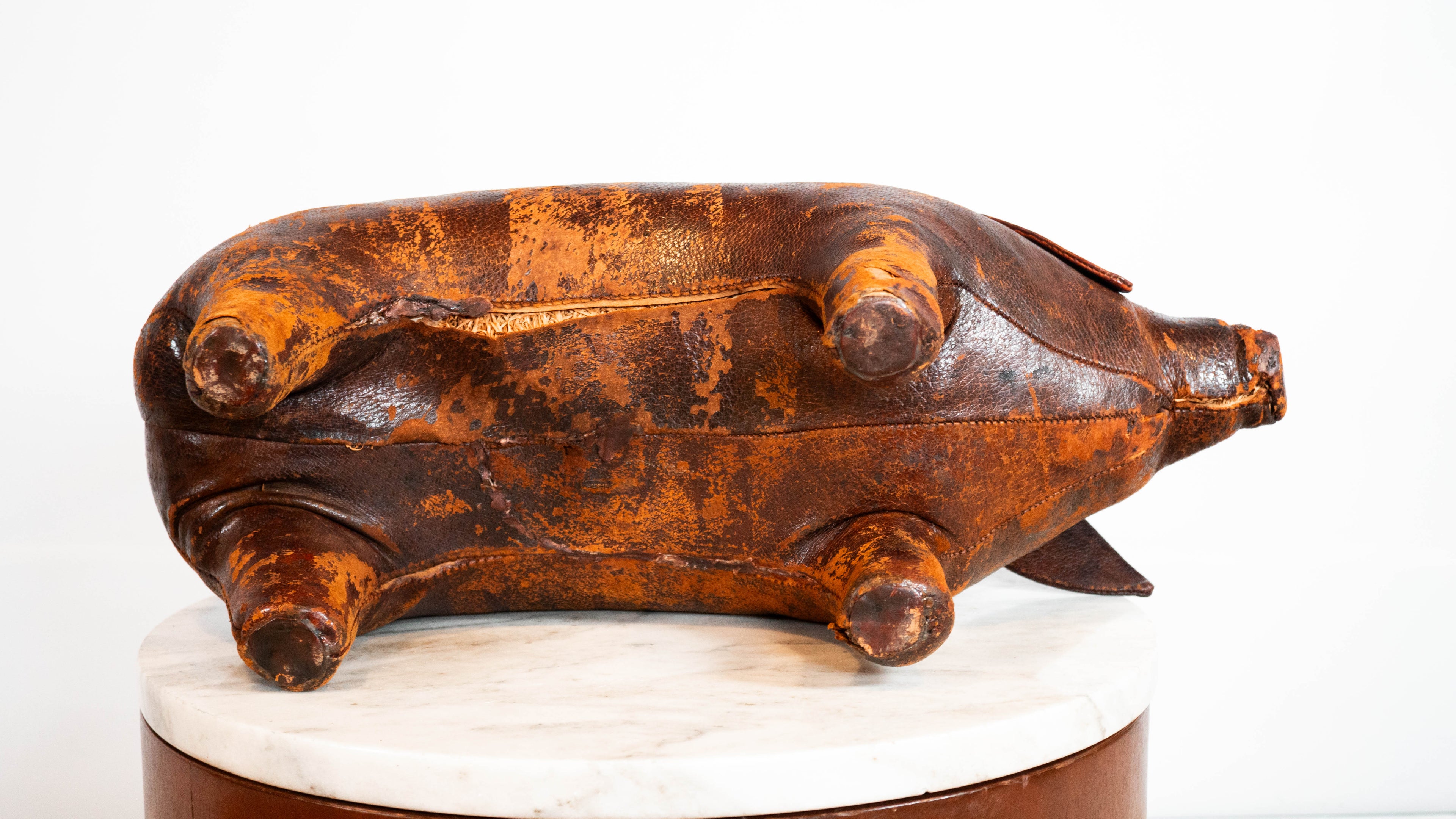 Vintage Dimitri Omersa Leather Pig Footstool