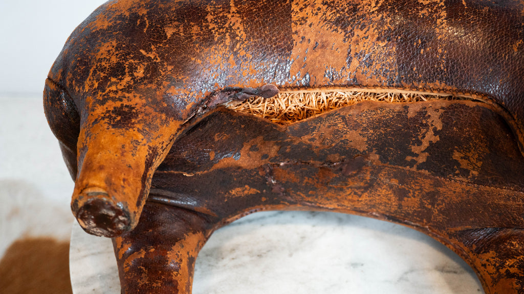 Vintage Dimitri Omersa Leather Pig Footstool