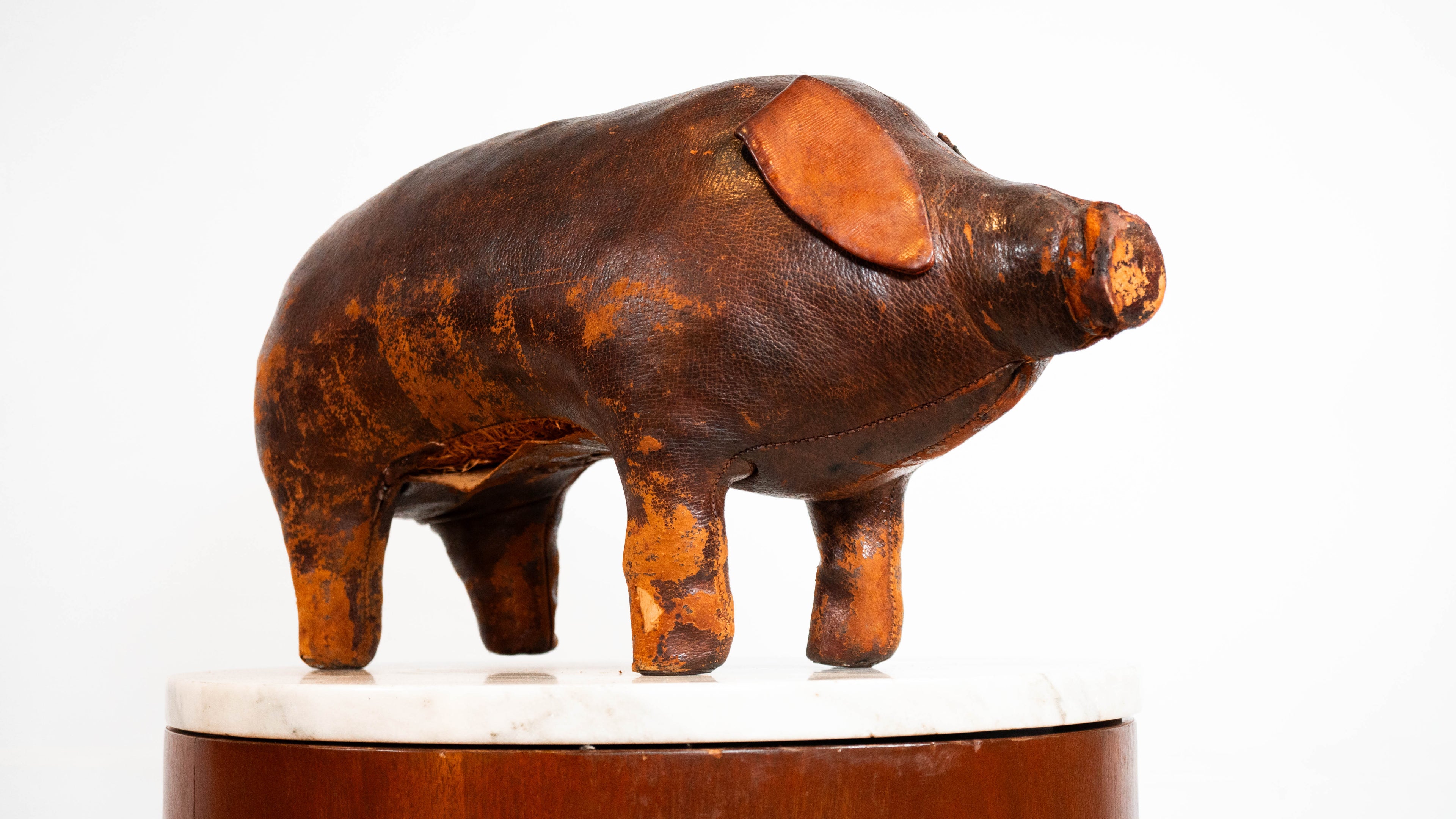 Vintage Dimitri Omersa Leather Pig Footstool