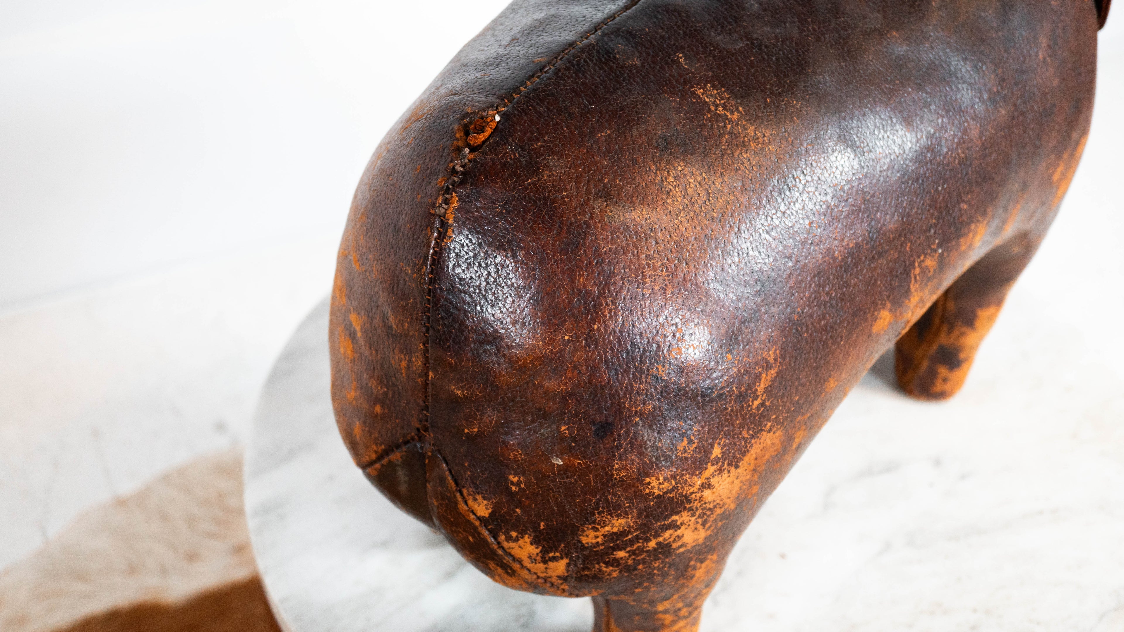 Vintage Dimitri Omersa Leather Pig Footstool