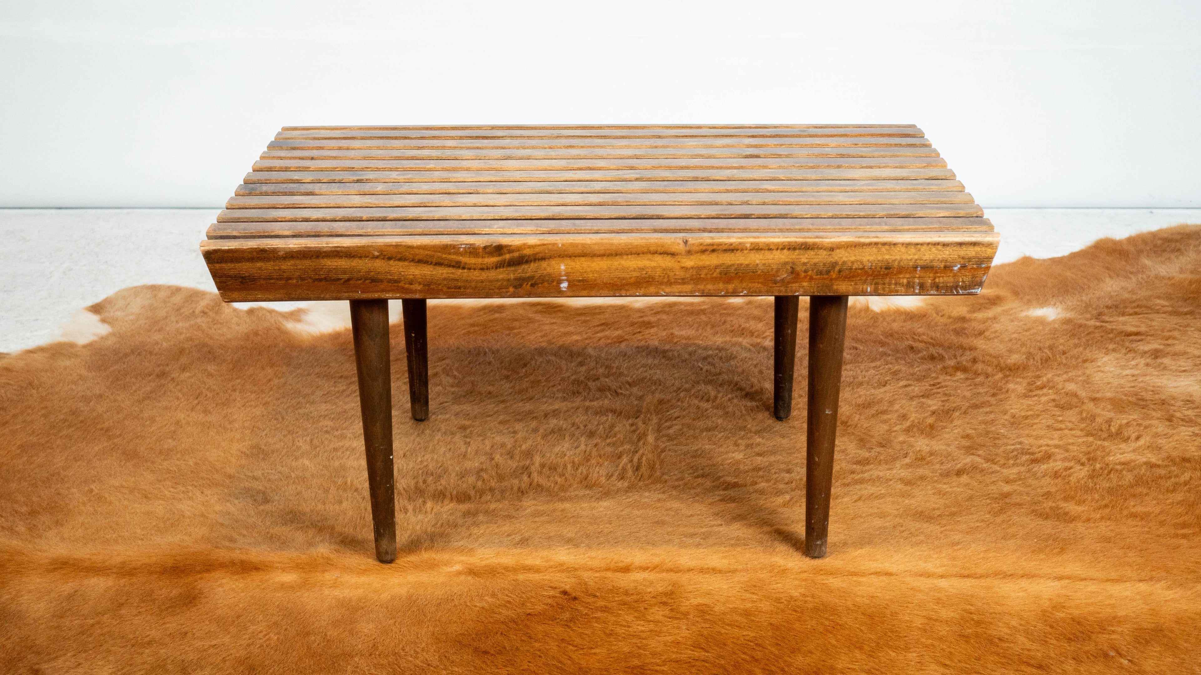 Vintage Mid Century Walnut Slat Bench or Table