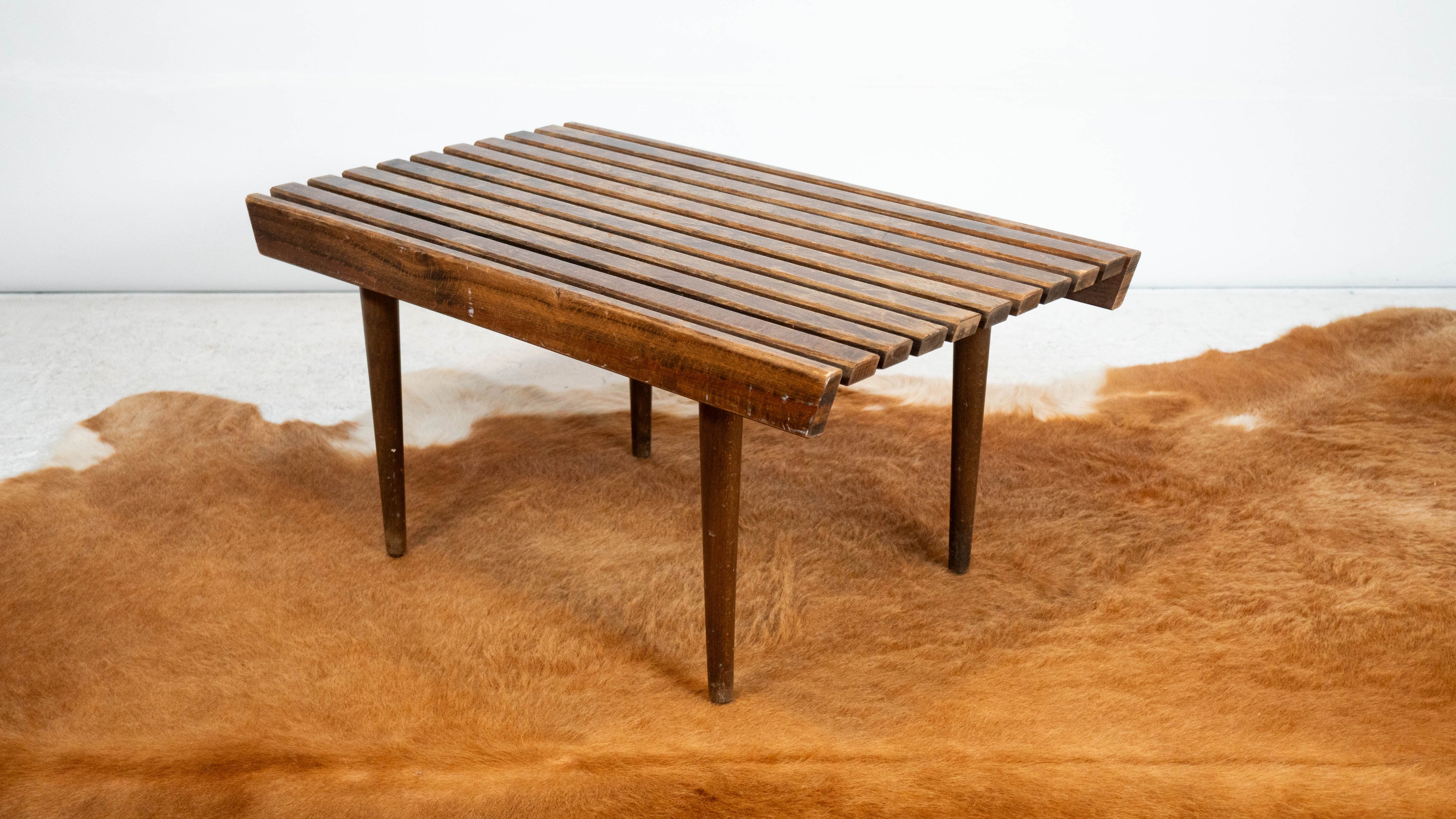 Vintage Mid Century Walnut Slat Bench or Table