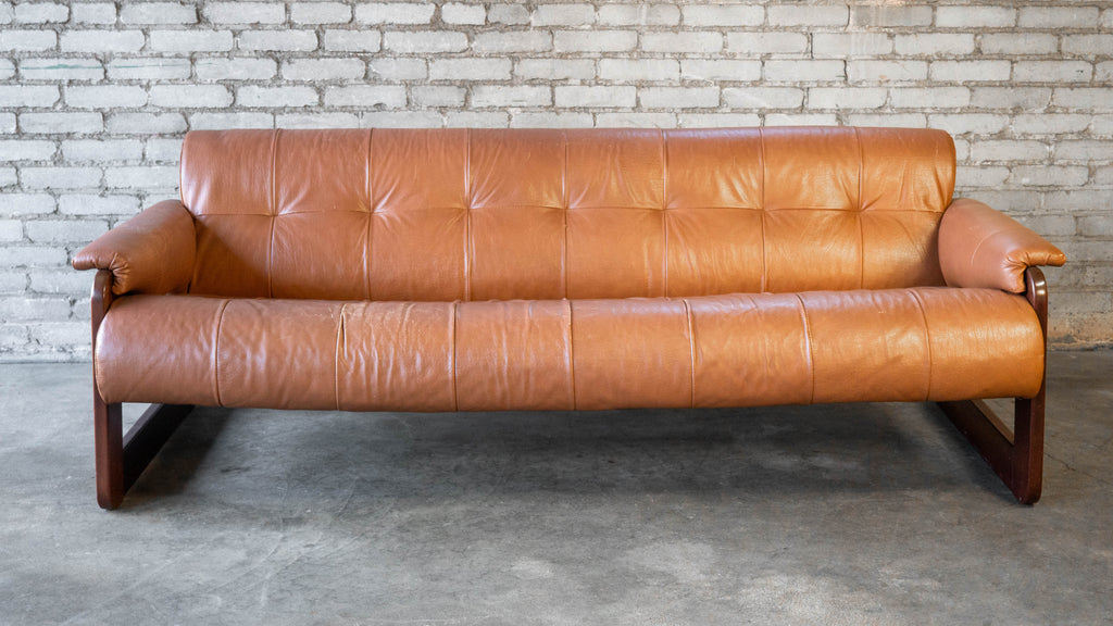 1970s Percival Lafer MP-185 Cognac Leather Sofa