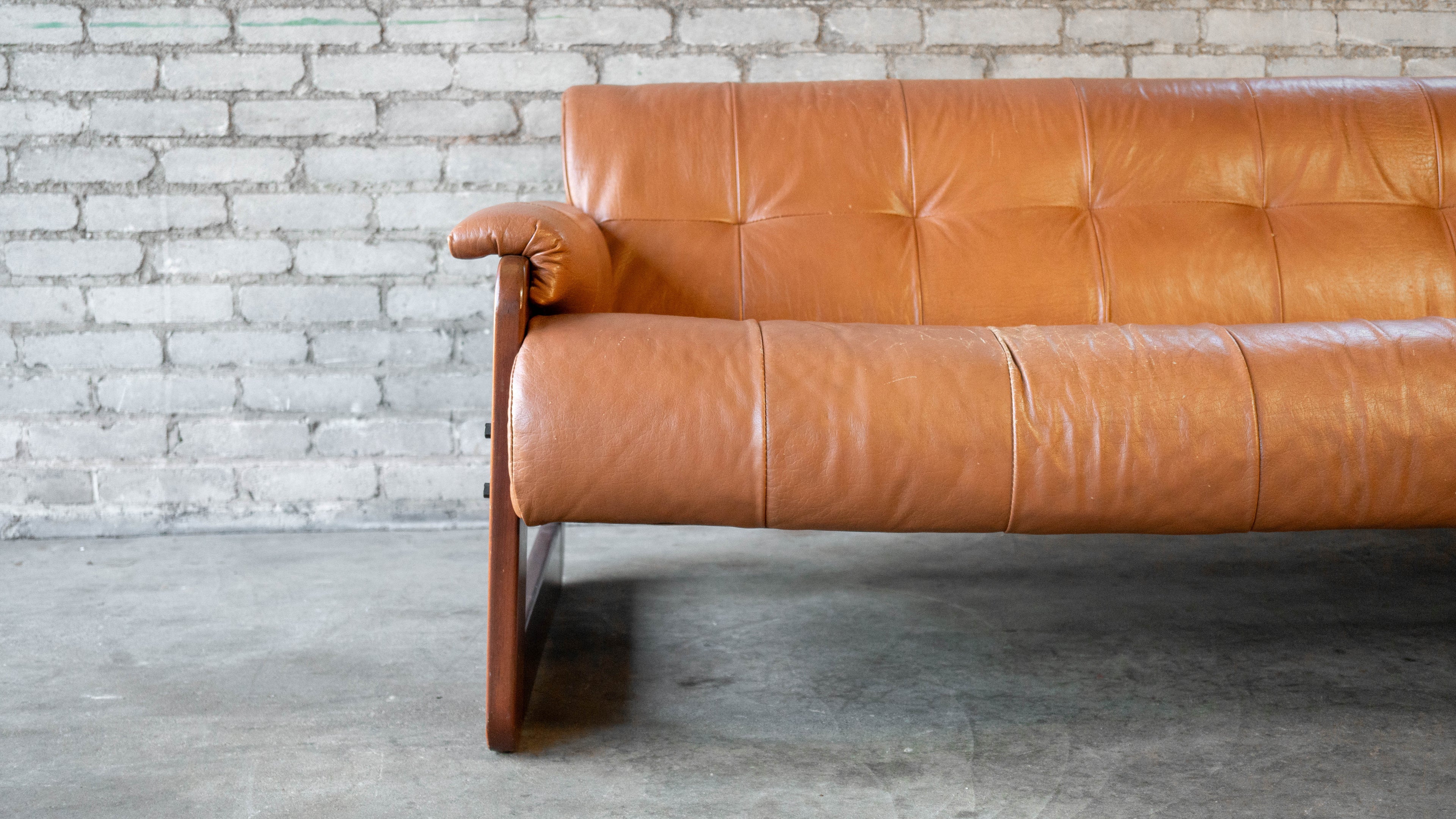 1970s Percival Lafer MP-185 Cognac Leather Sofa