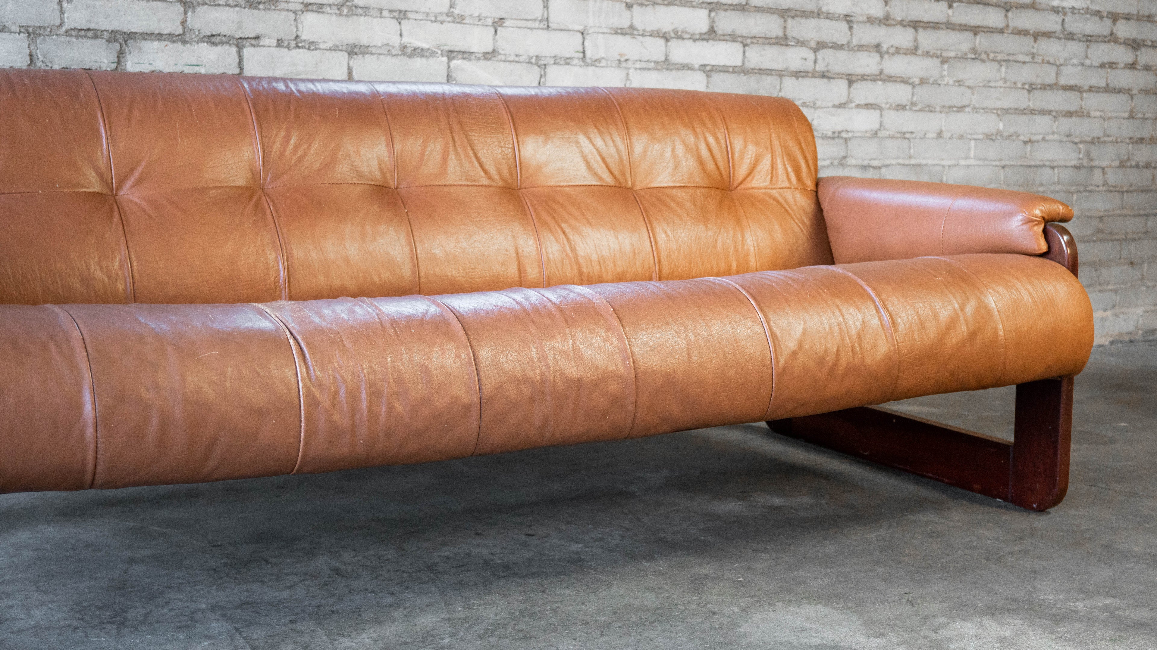 1970s Percival Lafer MP-185 Cognac Leather Sofa