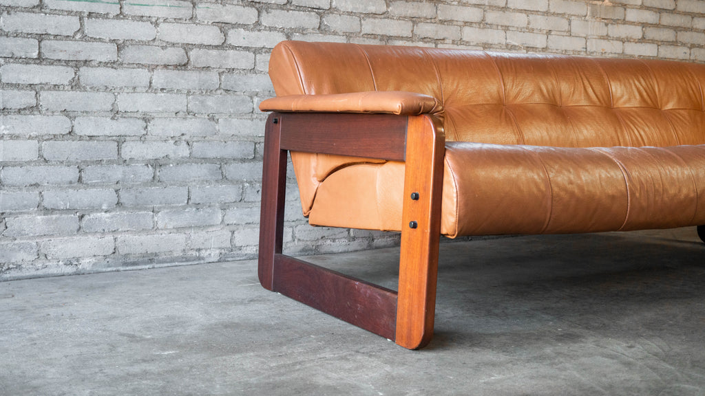 1970s Percival Lafer MP-185 Cognac Leather Sofa