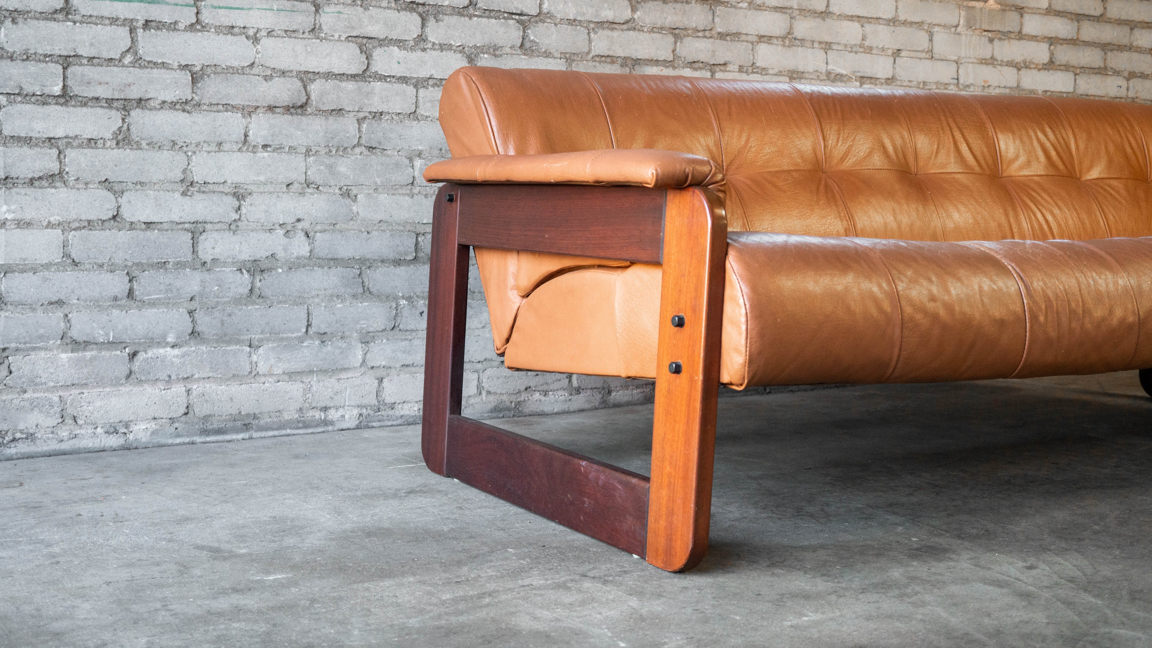 1970s Percival Lafer MP-185 Cognac Leather Sofa