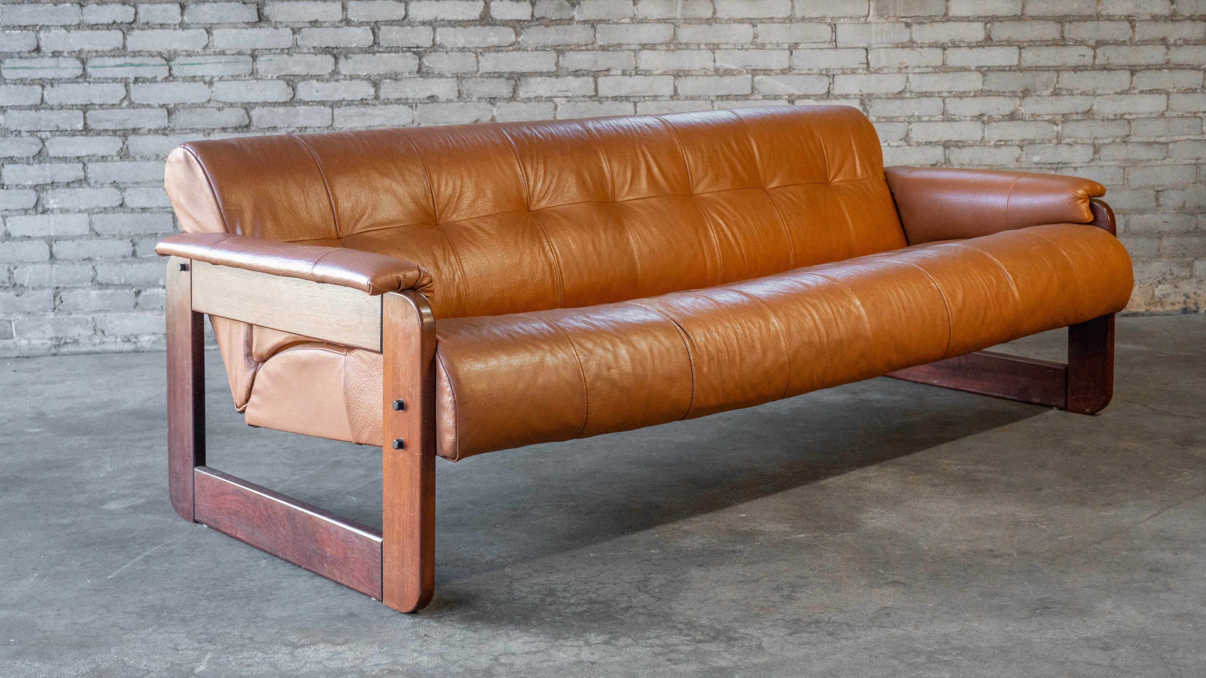 1970s Percival Lafer MP-185 Cognac Leather Sofa