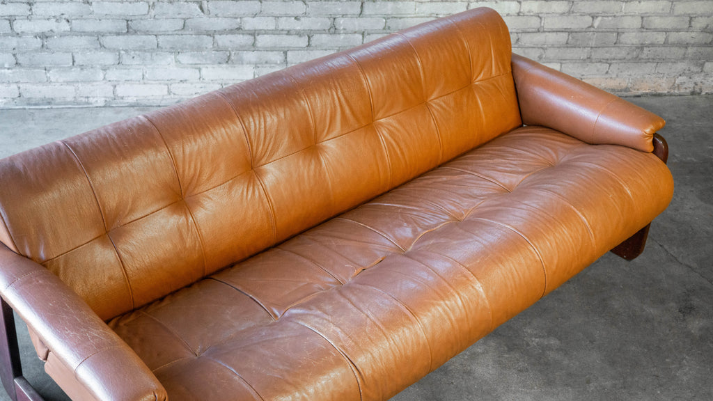 1970s Percival Lafer MP-185 Cognac Leather Sofa