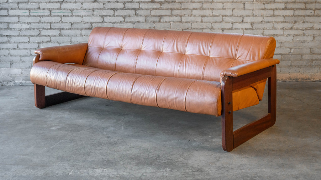 1970s Percival Lafer MP-185 Cognac Leather Sofa