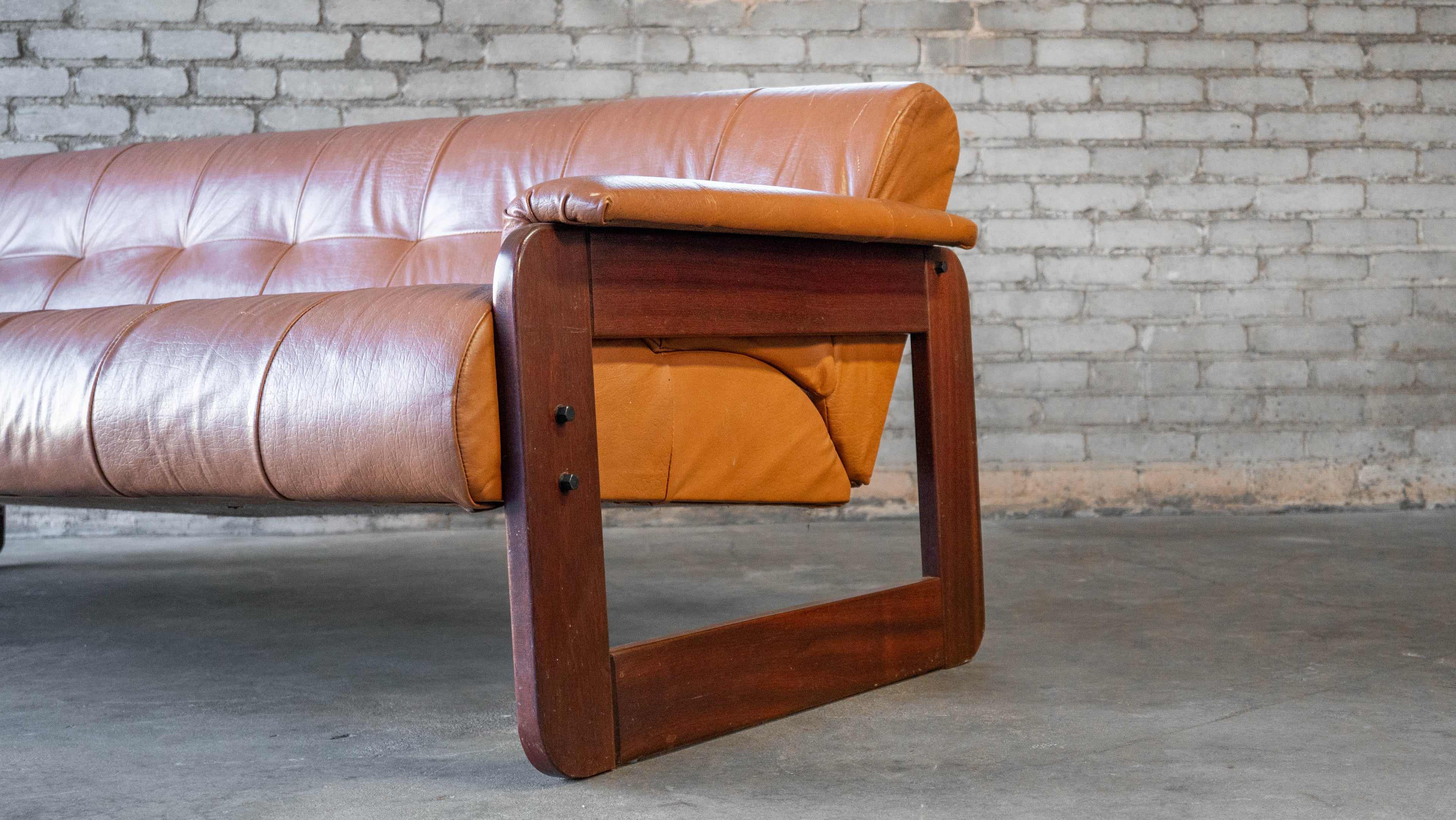 1970s Percival Lafer MP-185 Cognac Leather Sofa