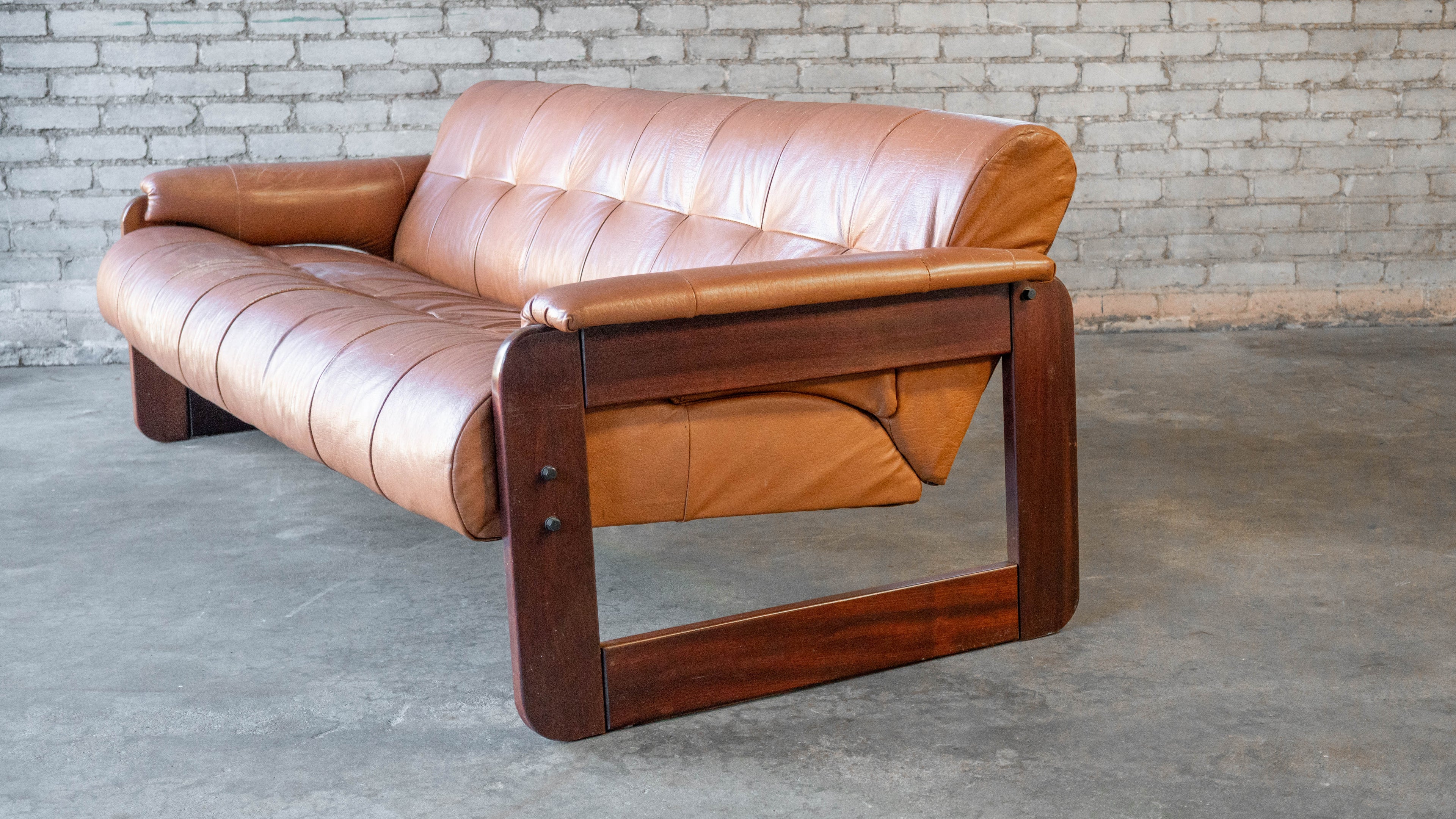 1970s Percival Lafer MP-185 Cognac Leather Sofa
