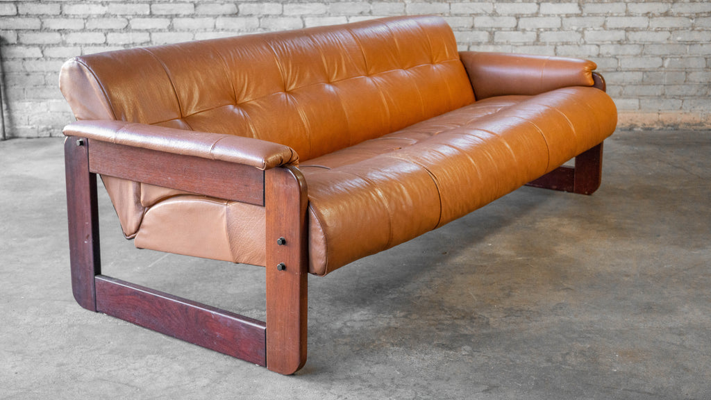 1970s Percival Lafer MP-185 Cognac Leather Sofa