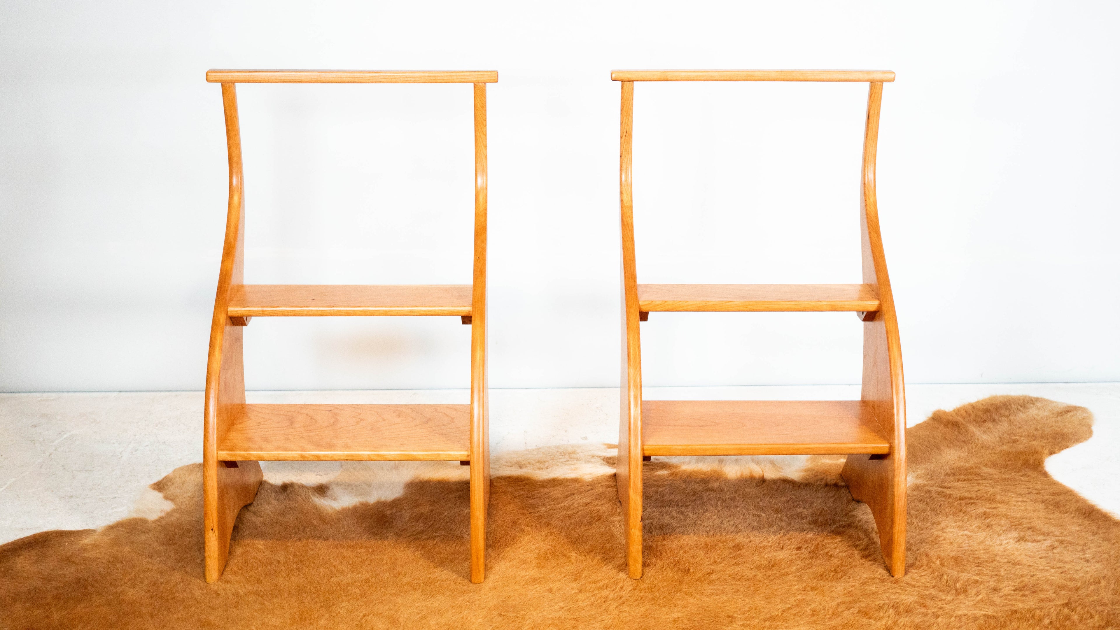 American Studio Cherry Wood Sculptural Library Steps Stool