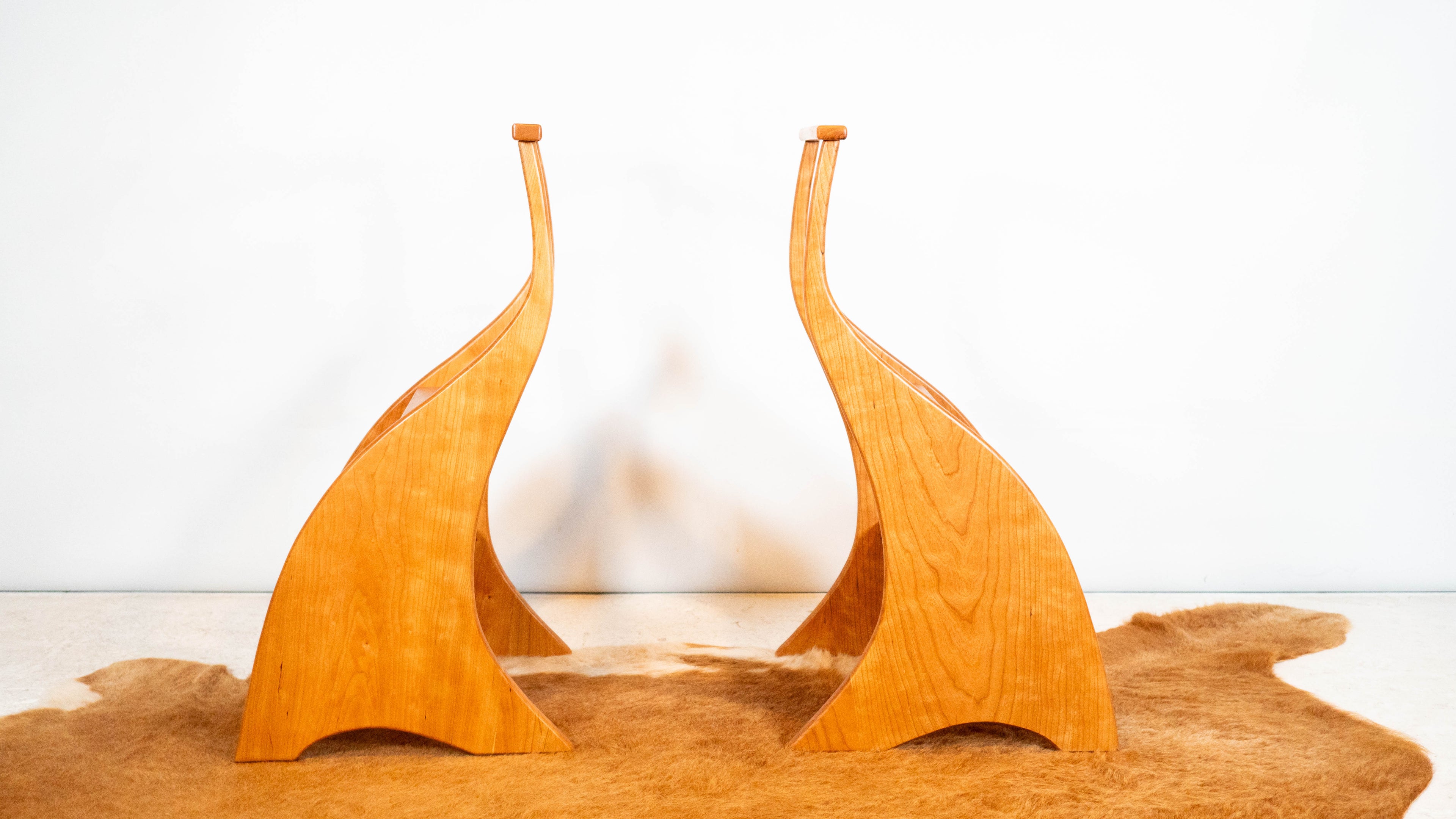 American Studio Cherry Wood Sculptural Library Steps Stool