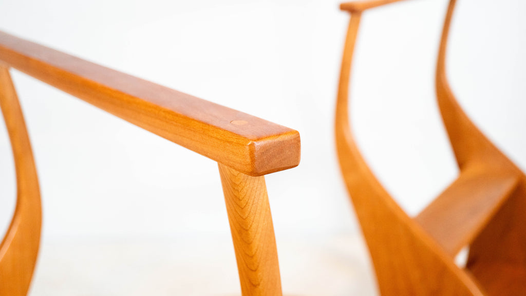 American Studio Cherry Wood Sculptural Library Steps Stool