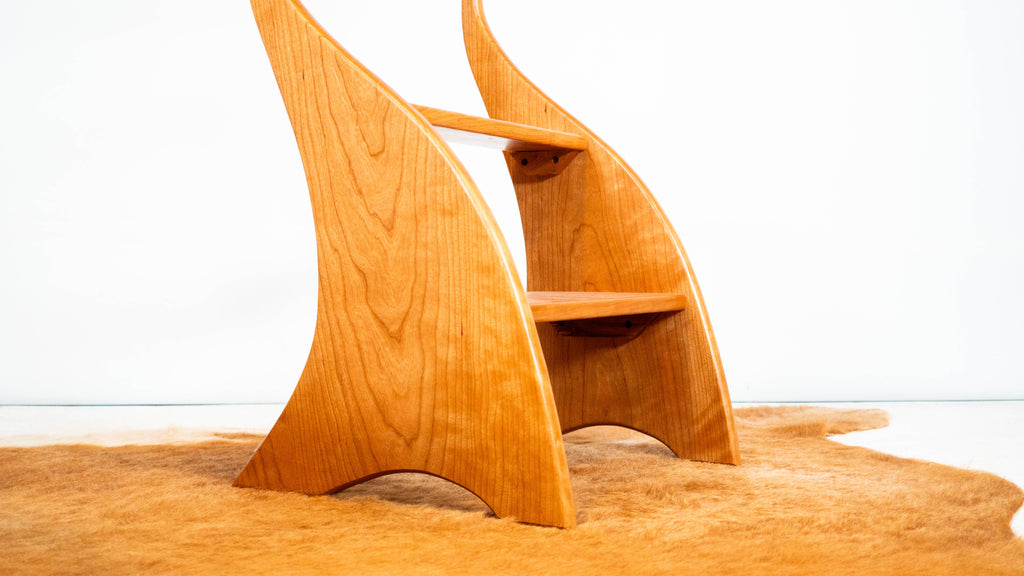 American Studio Cherry Wood Sculptural Library Steps Stool