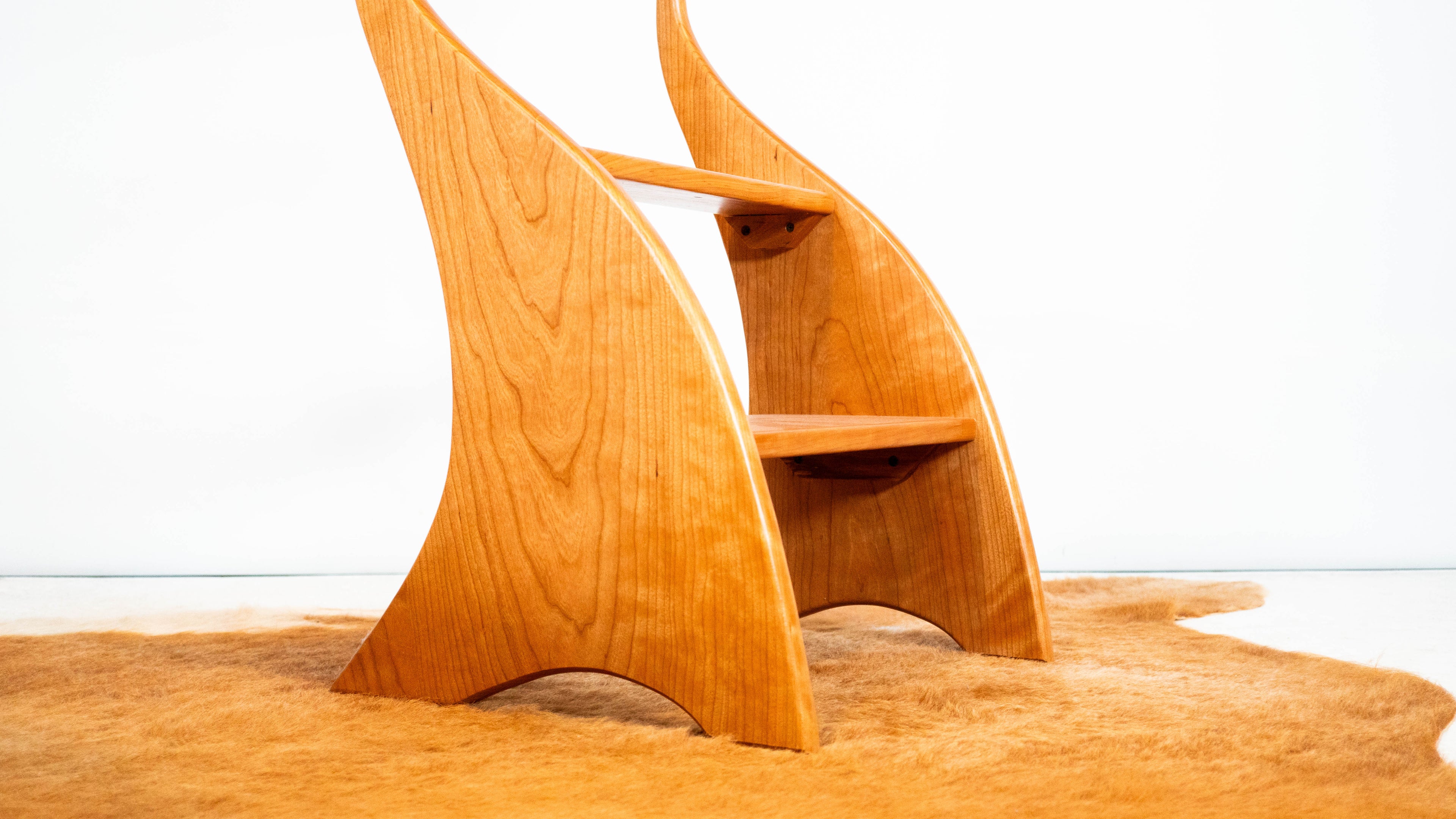 American Studio Cherry Wood Sculptural Library Steps Stool