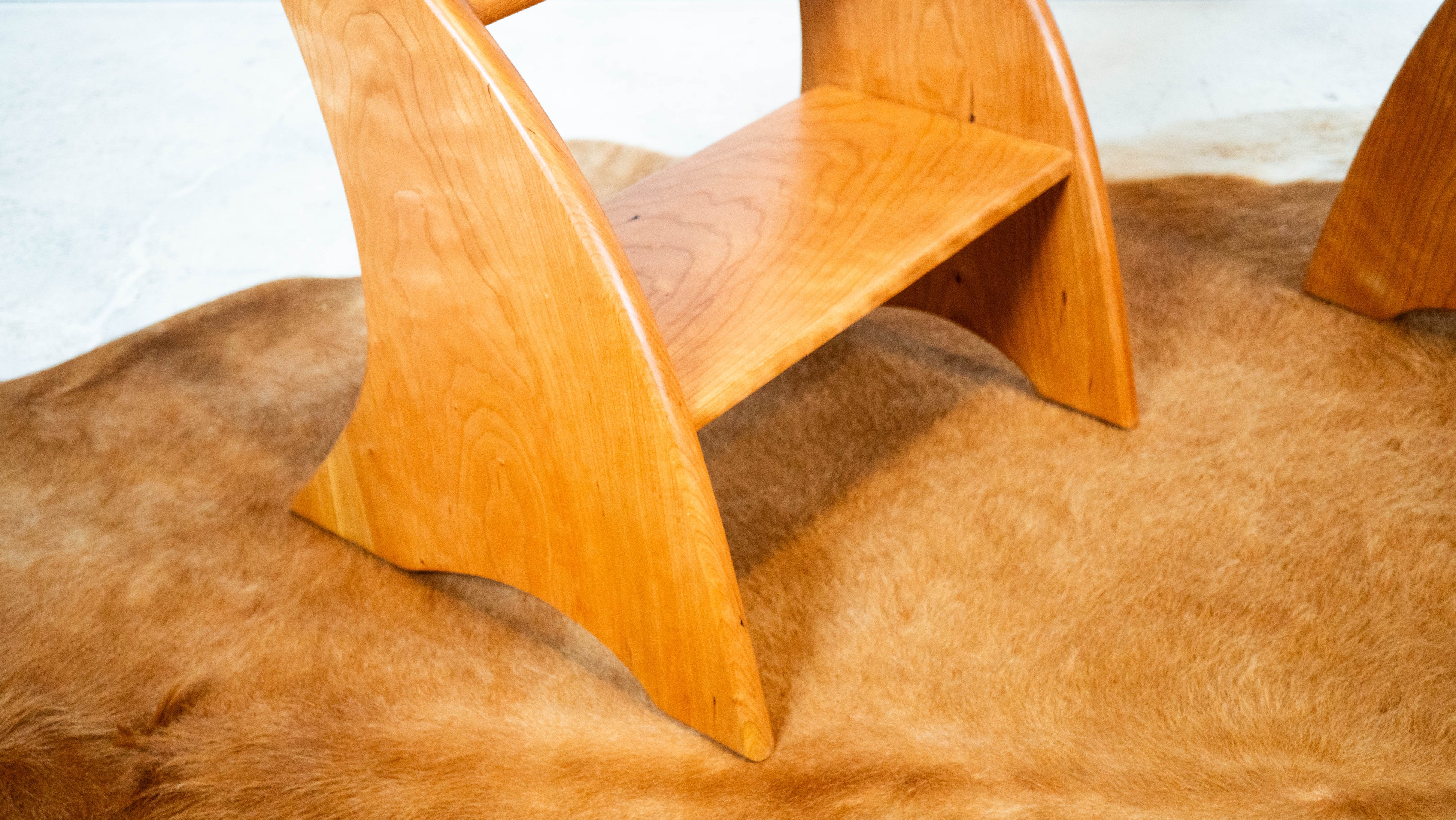 American Studio Cherry Wood Sculptural Library Steps Stool