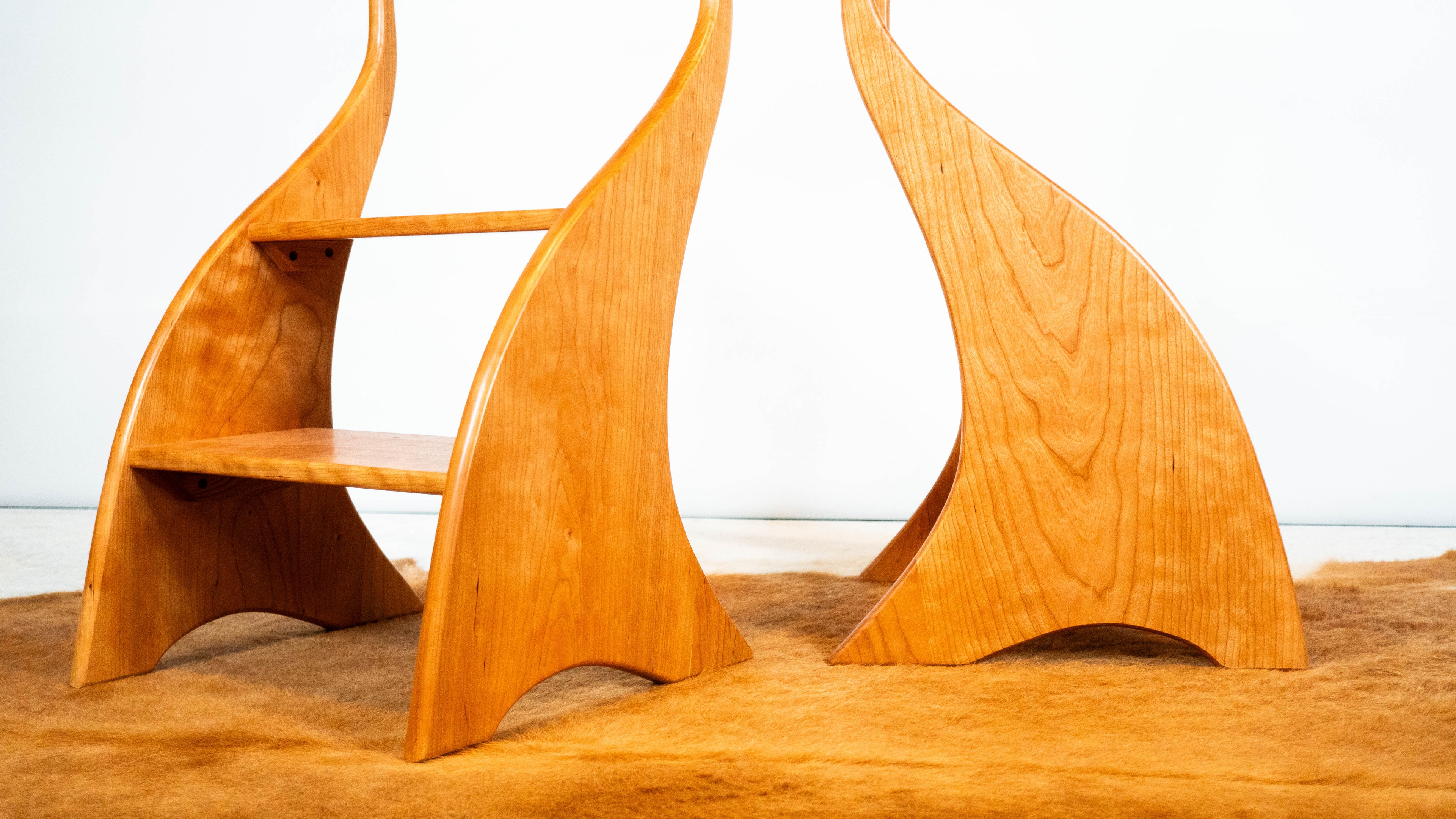 American Studio Cherry Wood Sculptural Library Steps Stool