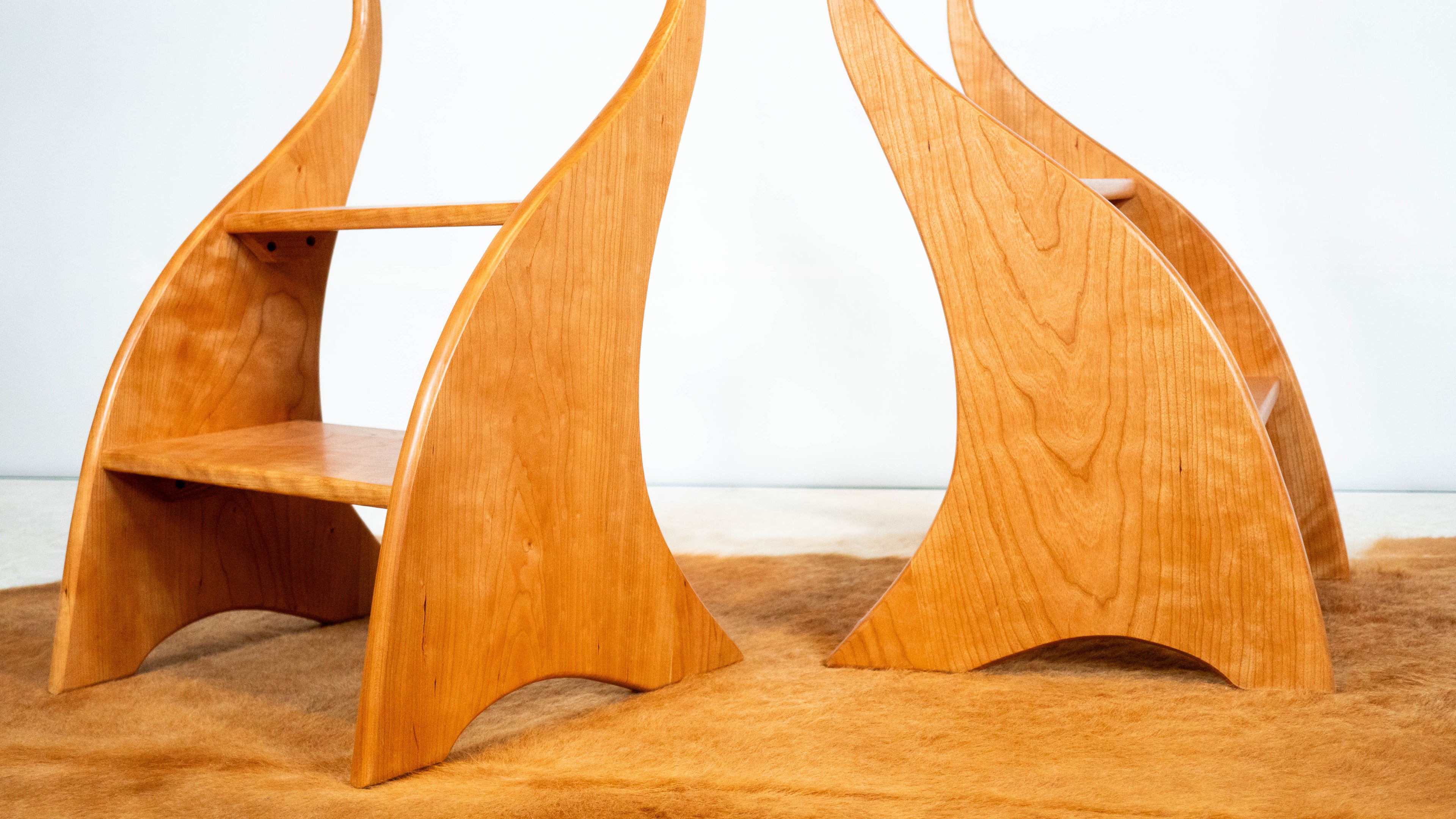 American Studio Cherry Wood Sculptural Library Steps Stool