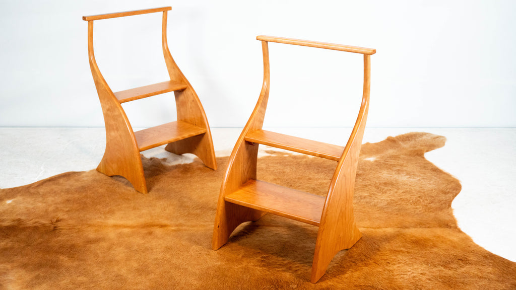 American Studio Cherry Wood Sculptural Library Steps Stool