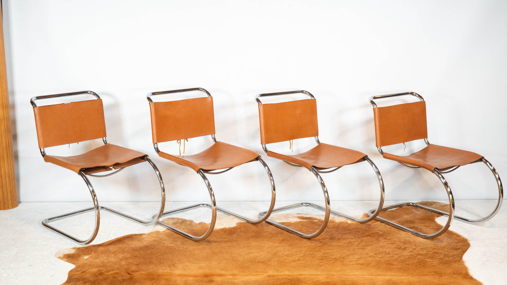 1970s Mies Van Der Rohe Attr. 'MR10' Cognac Leather Chairs - Set of 4