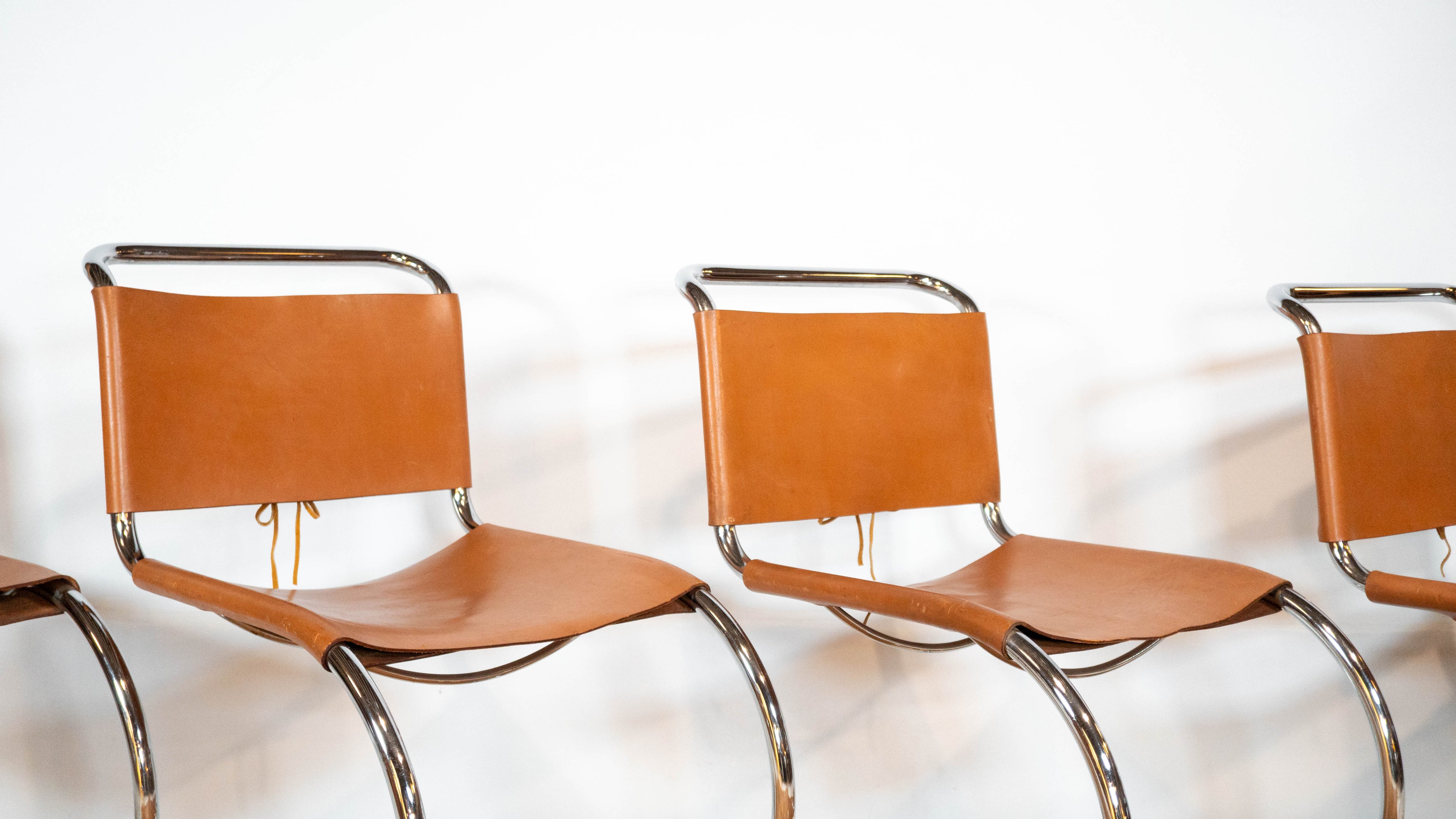 1970s Mies Van Der Rohe Attr. 'MR10' Cognac Leather Chairs - Set of 4