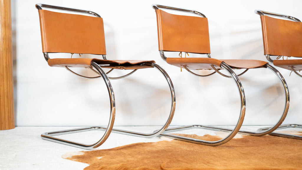 1970s Mies Van Der Rohe Attr. 'MR10' Cognac Leather Chairs - Set of 4