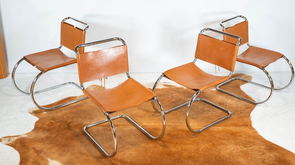 1970s Mies Van Der Rohe Attr. 'MR10' Cognac Leather Chairs - Set of 4