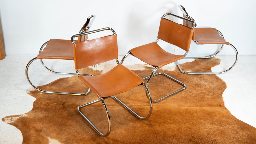 1970s Mies Van Der Rohe Attr. 'MR10' Cognac Leather Chairs - Set of 4